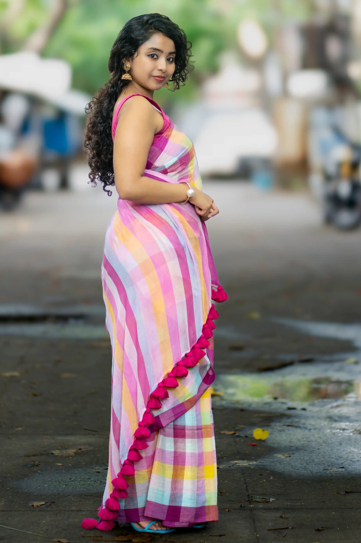 Pastel Checks Handloom Cotton Saree