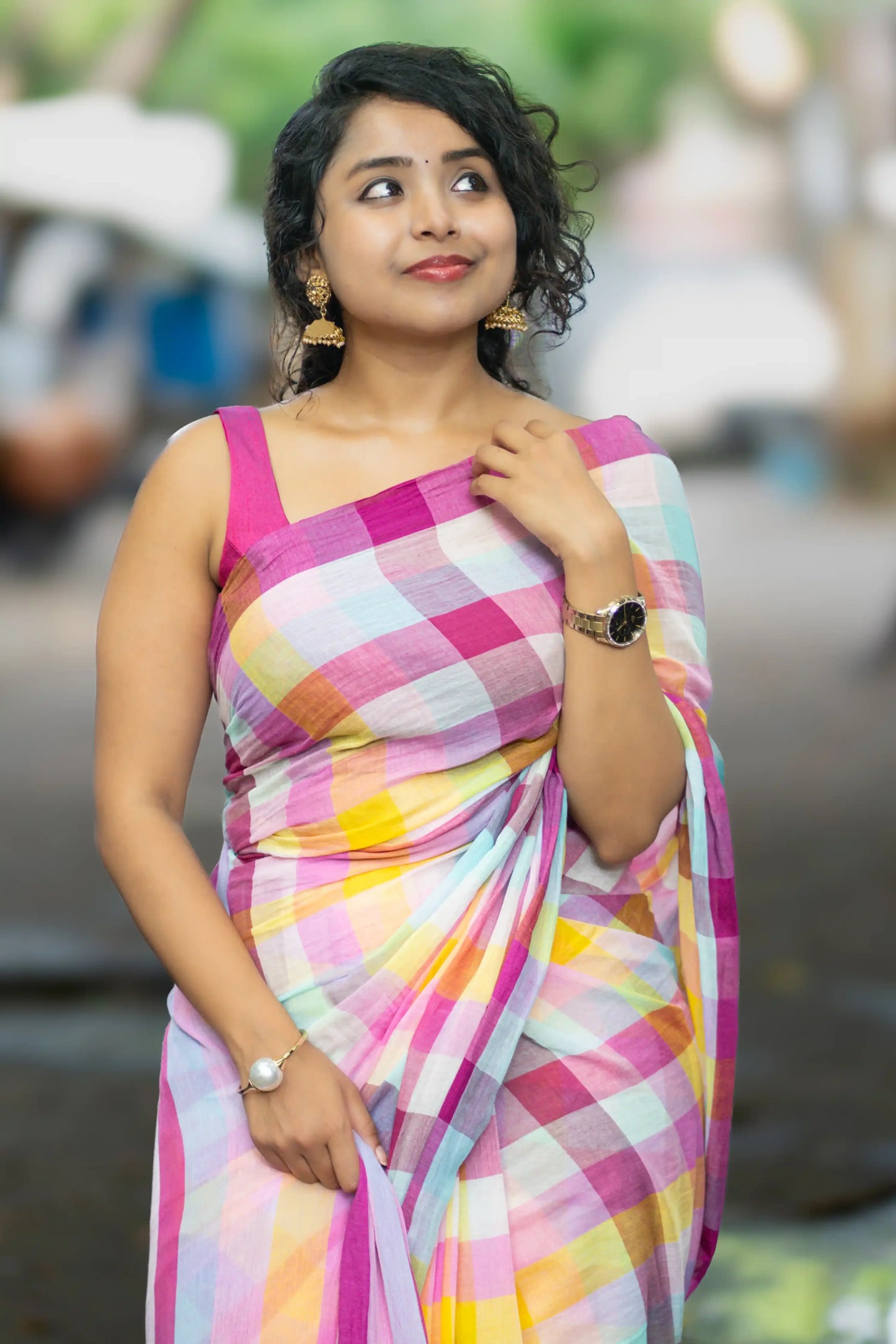 Pastel Checks Handloom Cotton Saree
