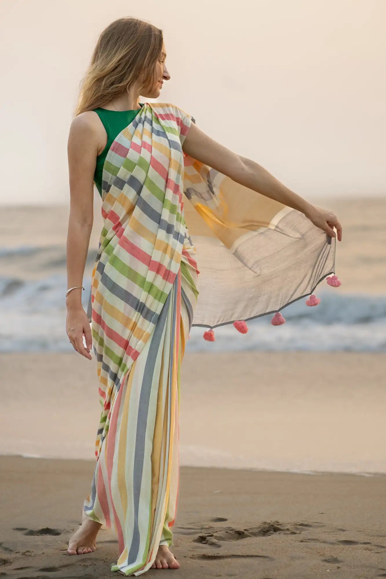 Ethereal Elegance Stripe Saree