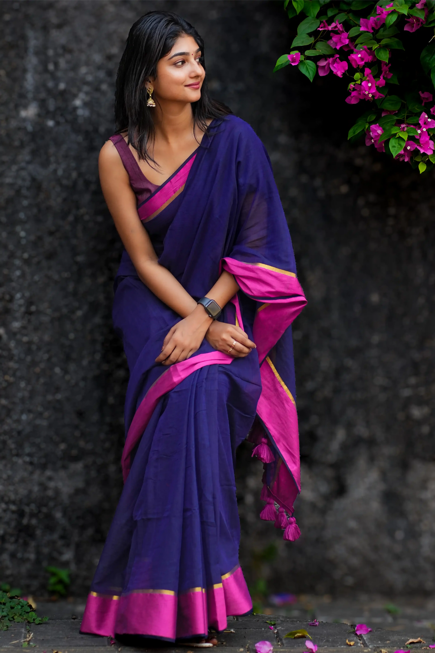 Indigo Rosé Cotton Zari Saree