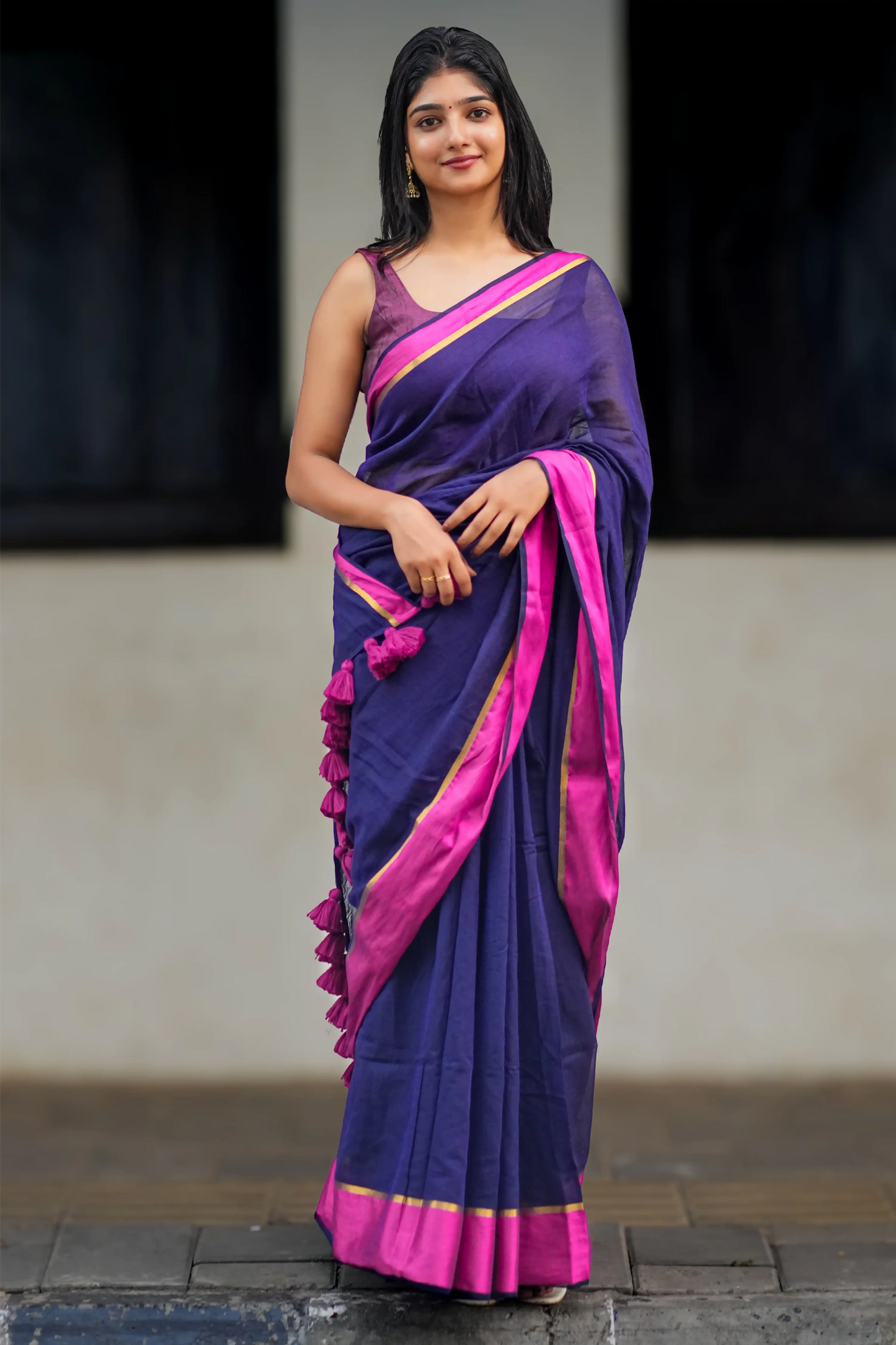 Indigo Rosé Cotton Zari Saree