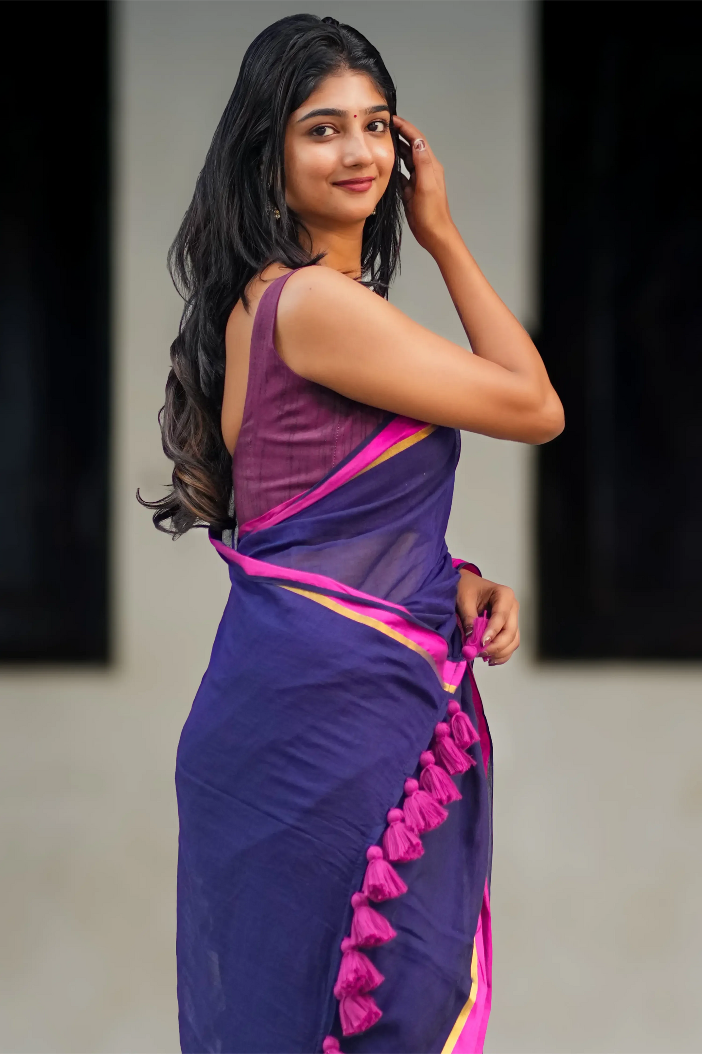 Indigo Rosé Cotton Zari Saree