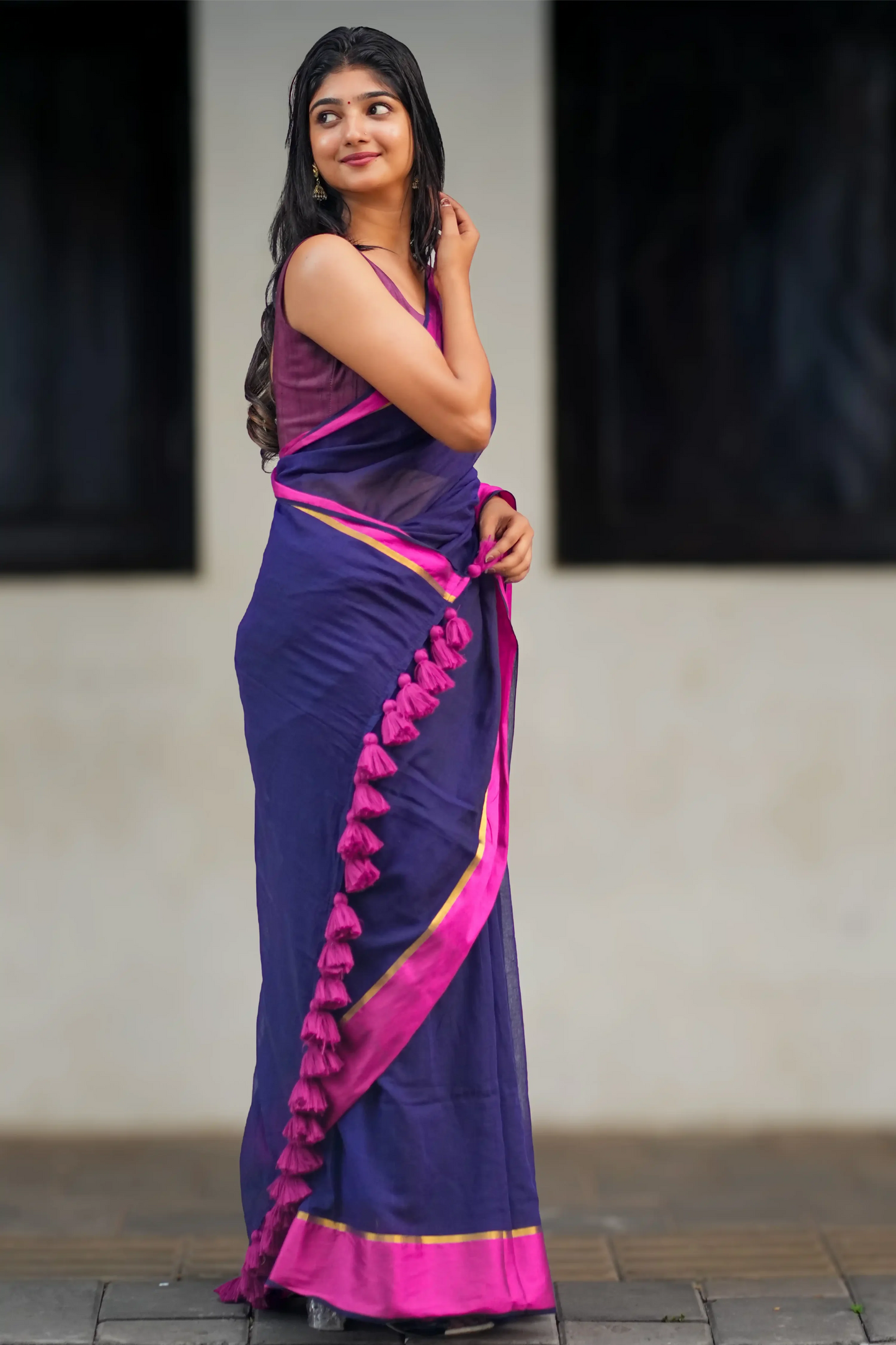 Indigo Rosé Cotton Zari Saree