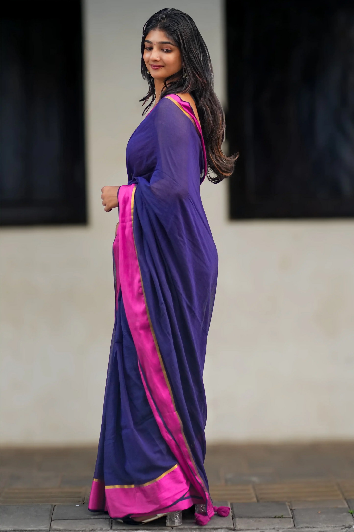 Indigo Rosé Cotton Zari Saree