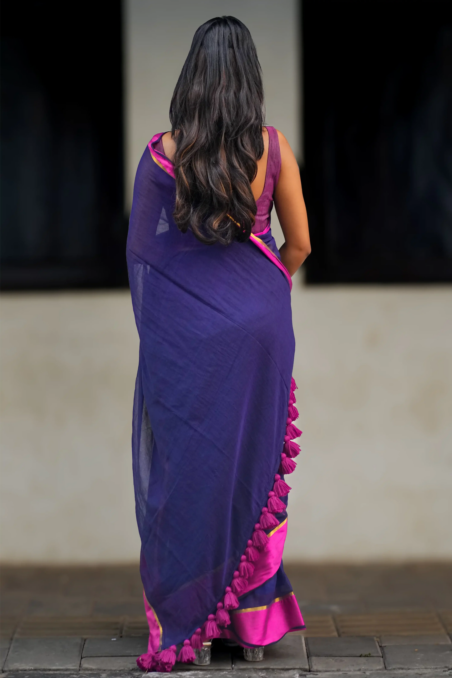 Indigo Rosé Cotton Zari Saree