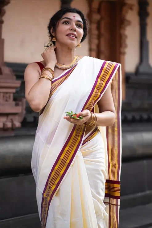 Nisheedhini Kerala Kasavu Saree