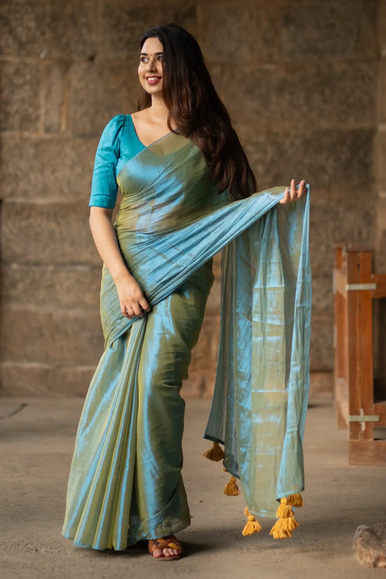 Blue Tissue Cotton Saree | I Love Sarees - I Love Sarees