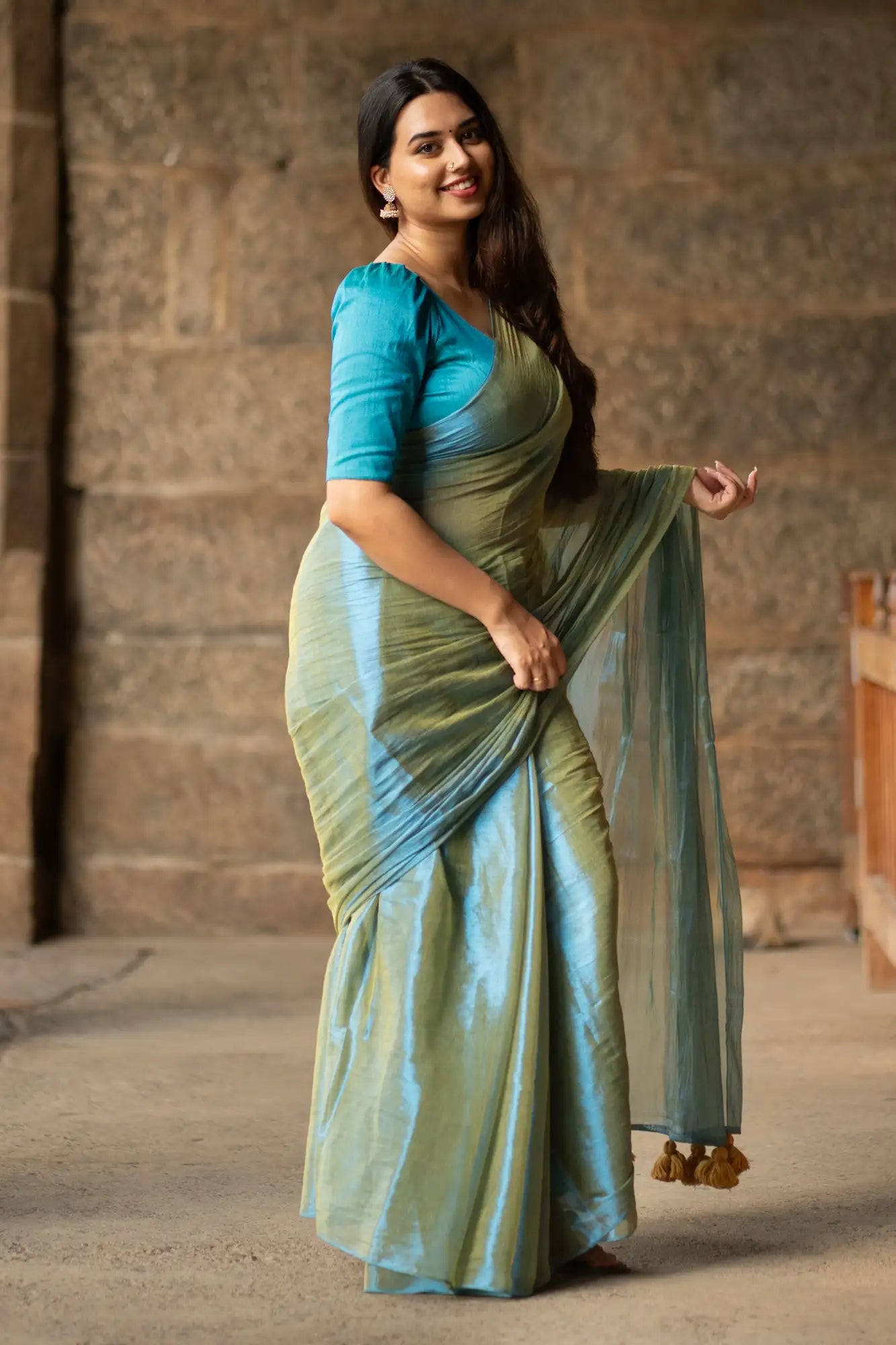 Blue Tissue Cotton Saree | I Love Sarees - I Love Sarees