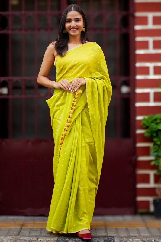 Harita Glow Gold Block Print Cotton Saree