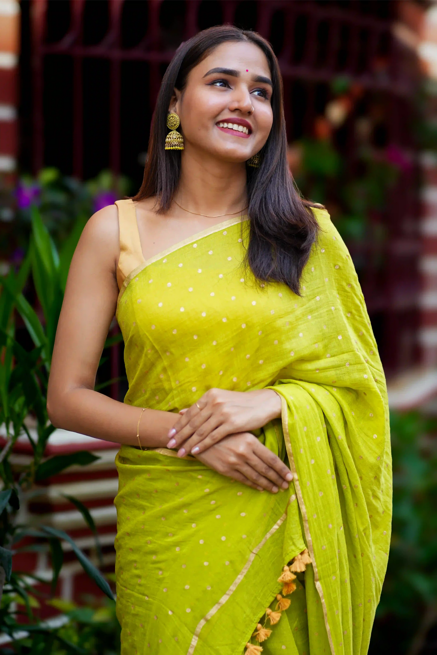Harita Glow Gold Block Print Cotton Saree