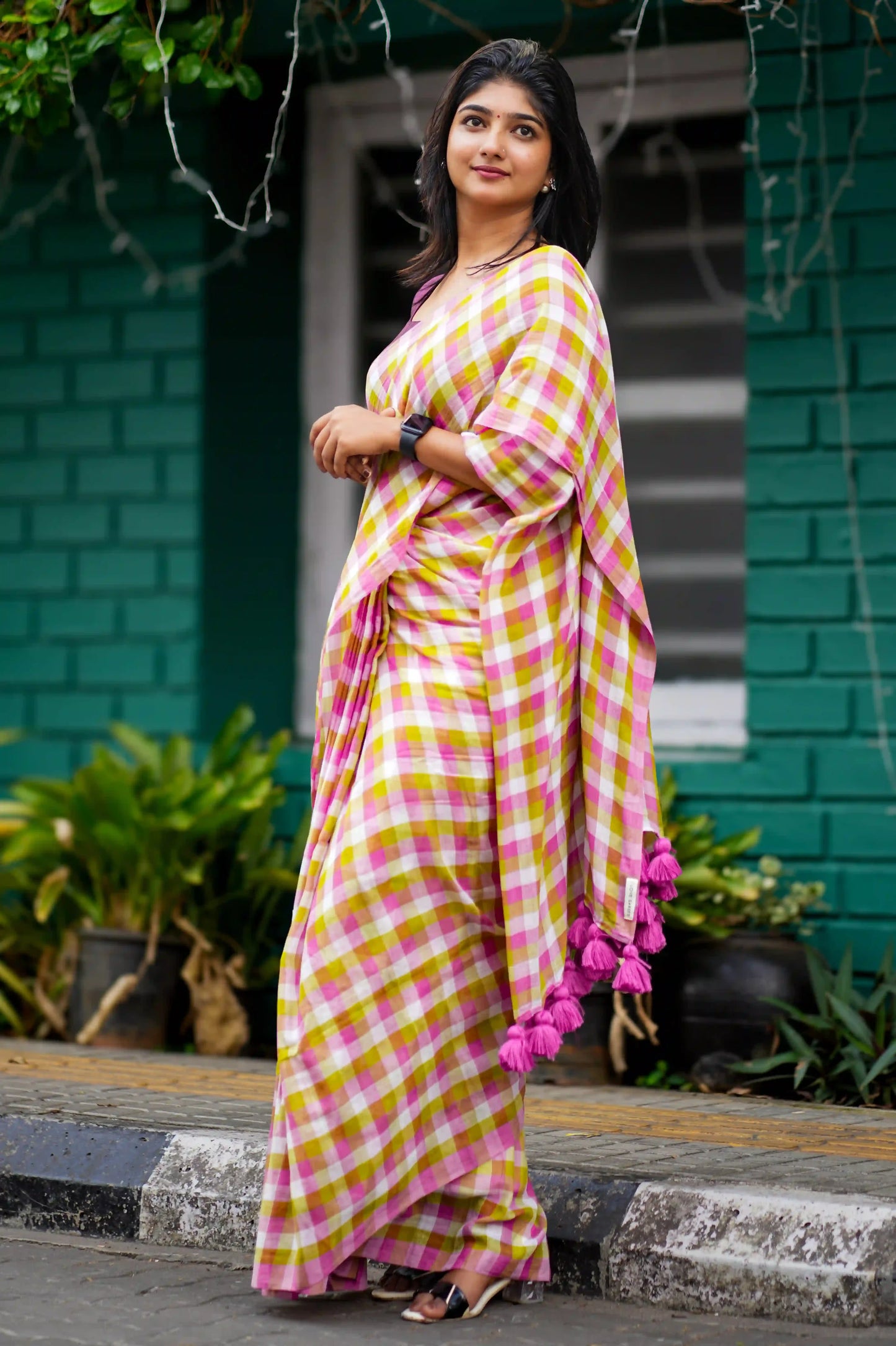 Pastel Anandi Cotton Check Saree