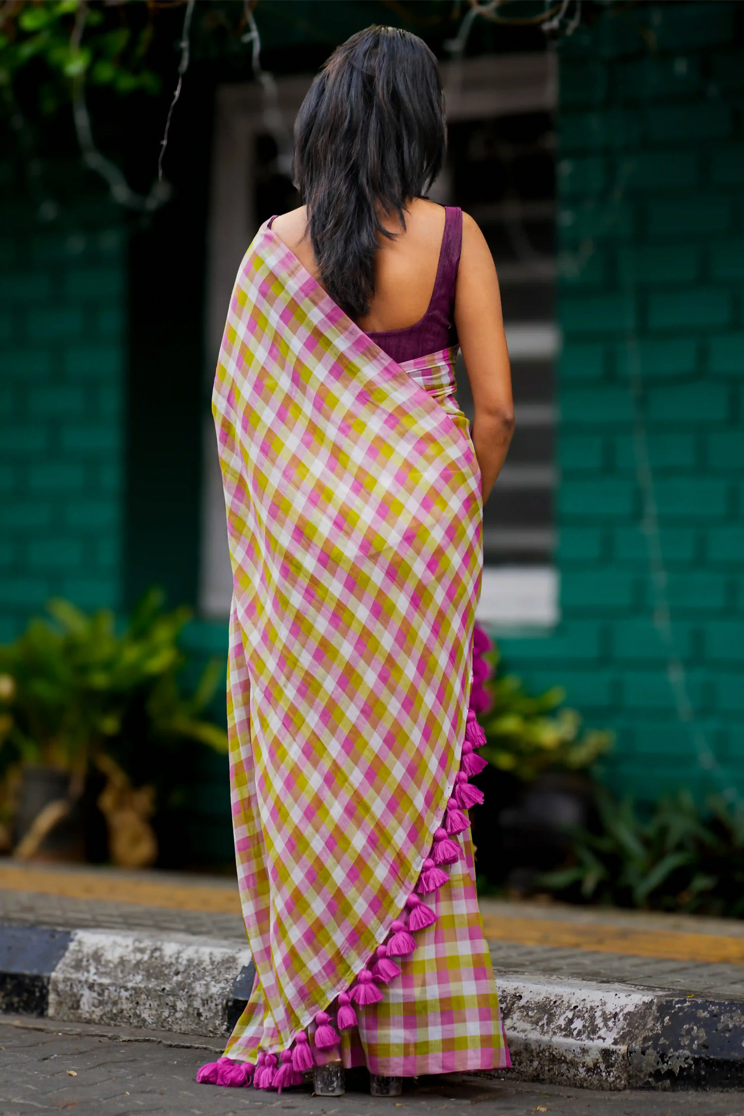 Pastel Anandi Cotton Check Saree