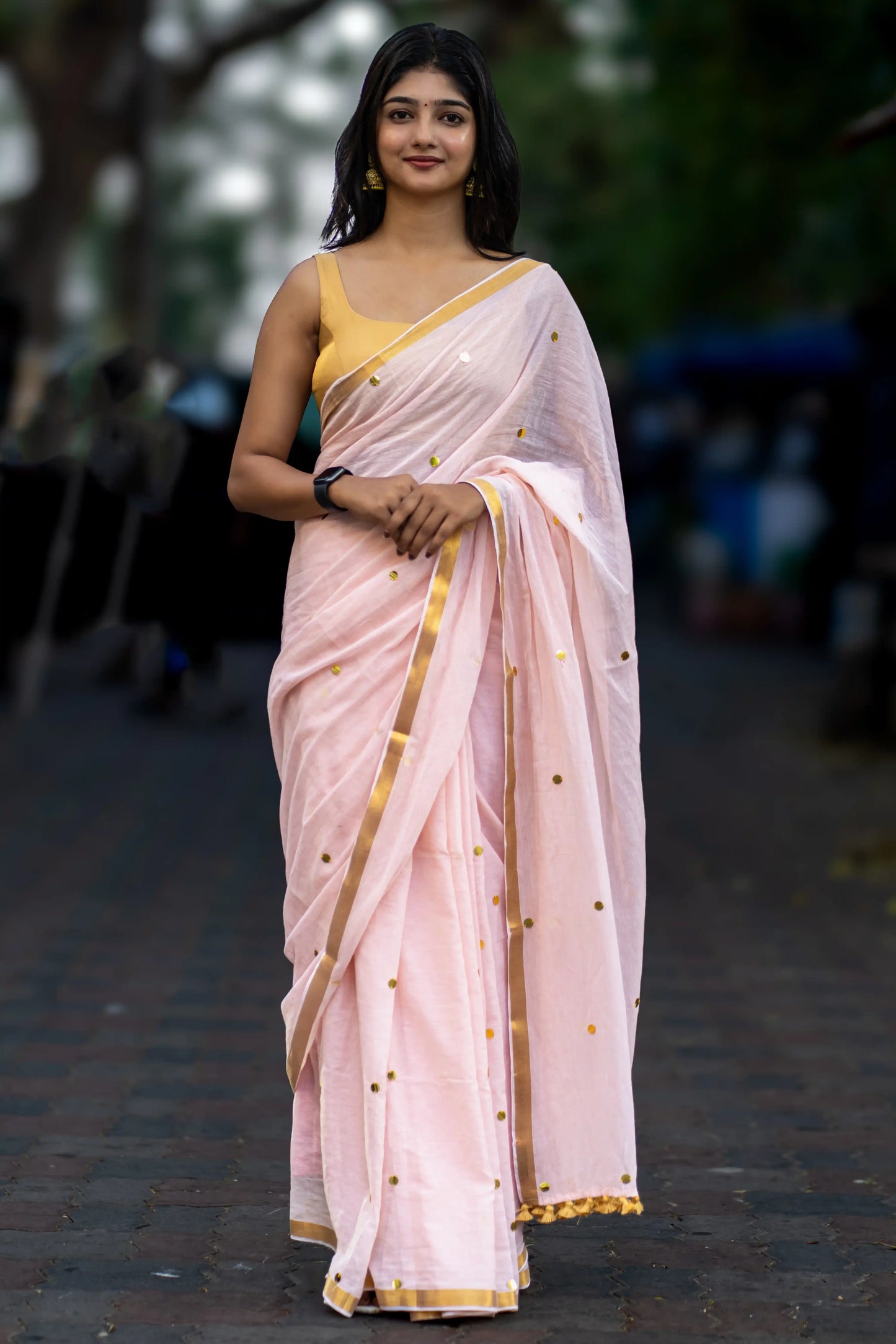Aira Peach Sequin Cotton Saree