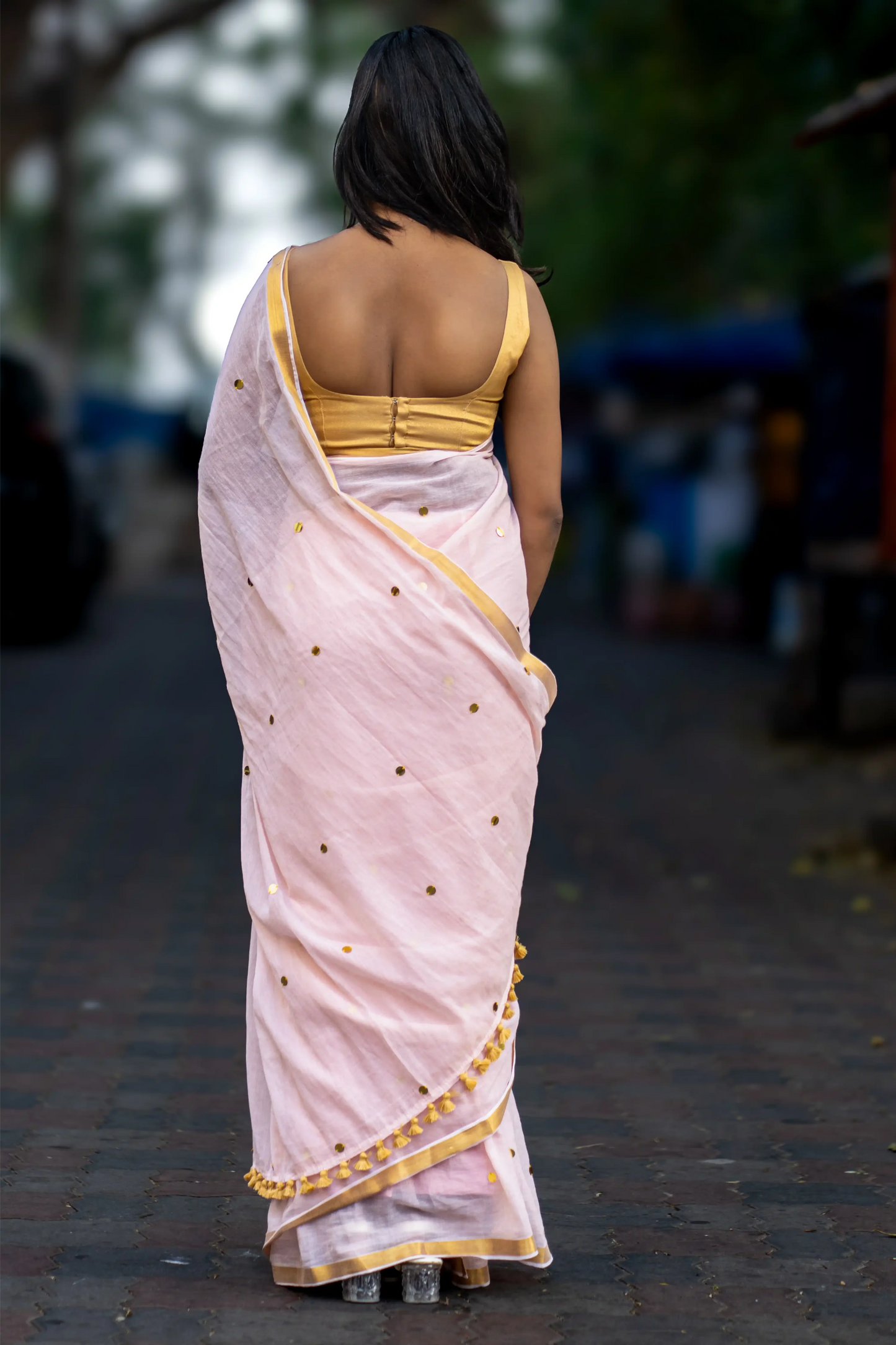 Aira Peach Sequin Cotton Saree