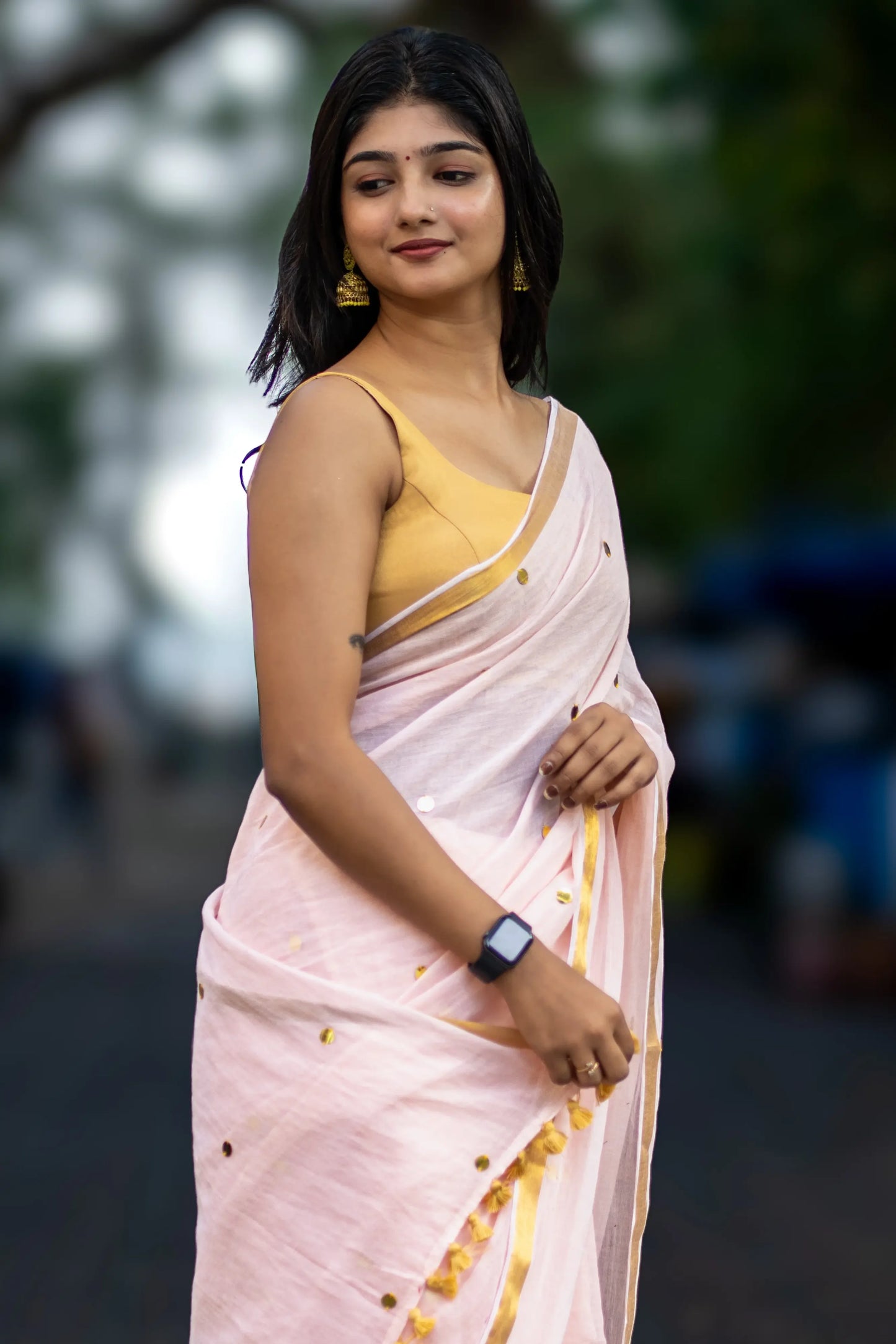 Aira Peach Sequin Cotton Saree