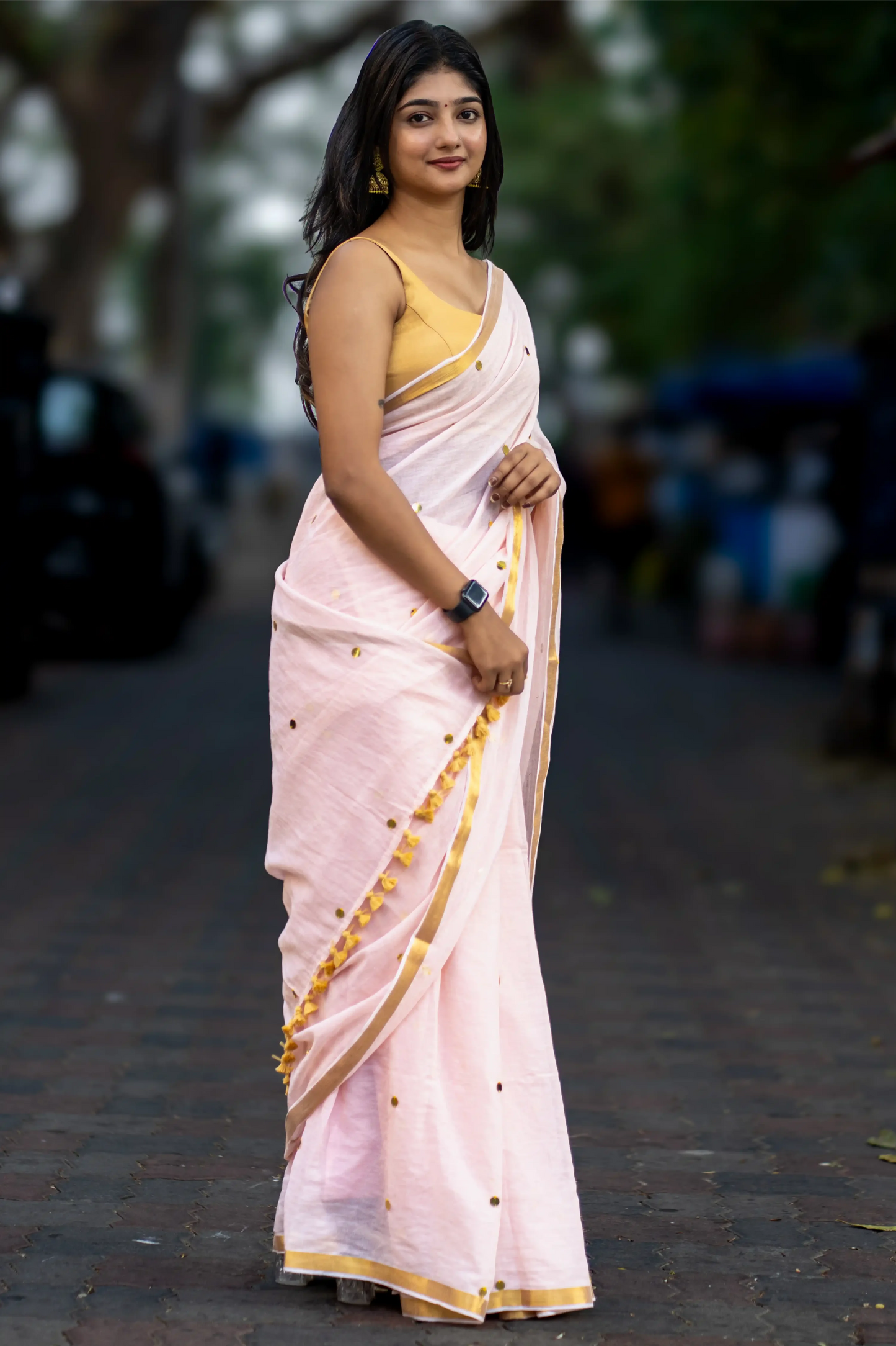 Aira Peach Sequin Cotton Saree