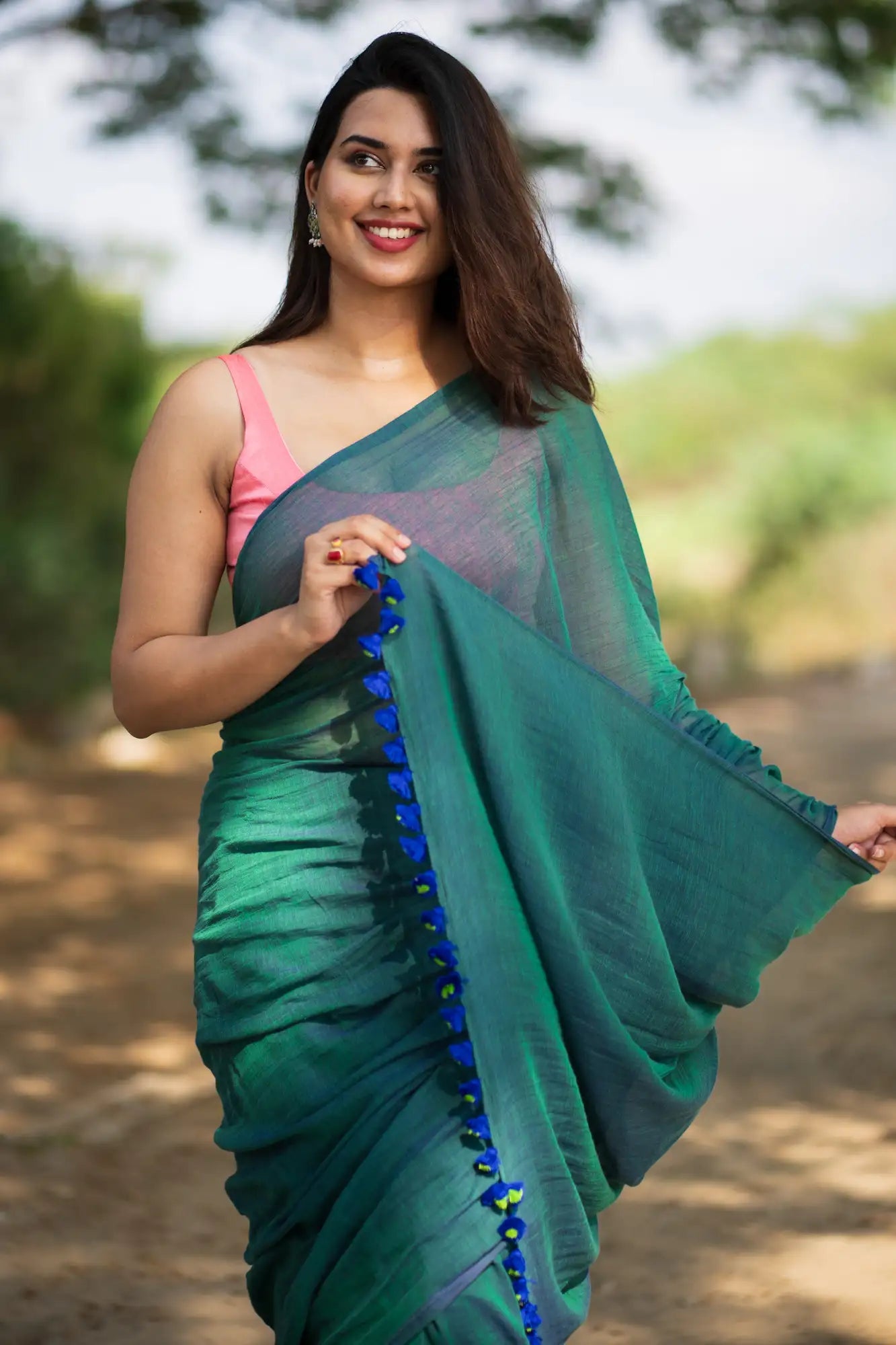 Ocean Waves Peacock Saree