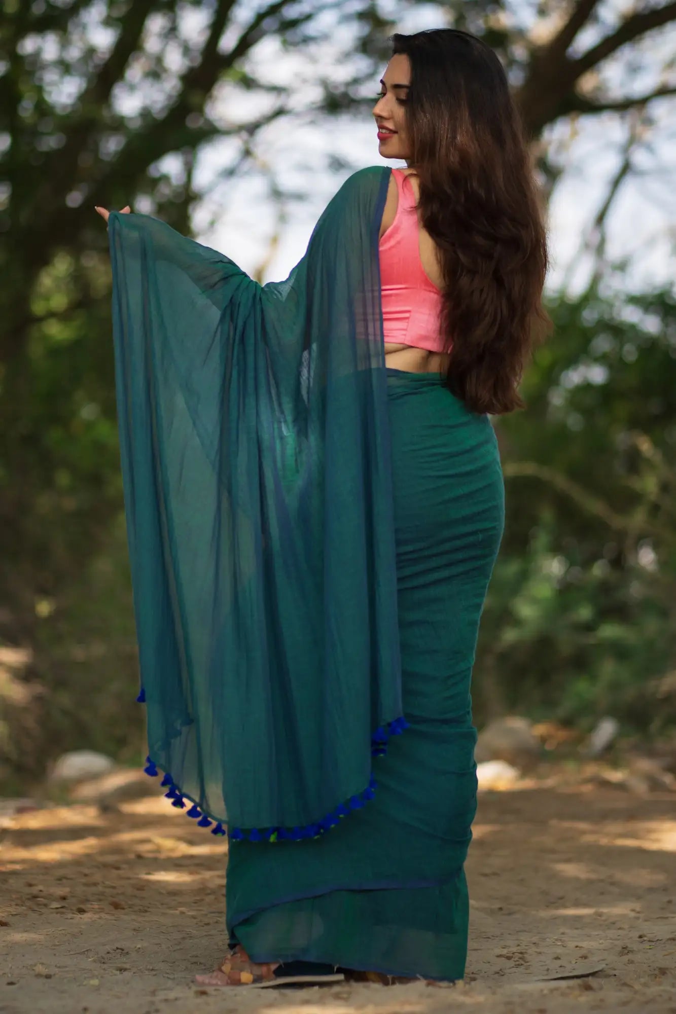 Ocean Waves Peacock Saree