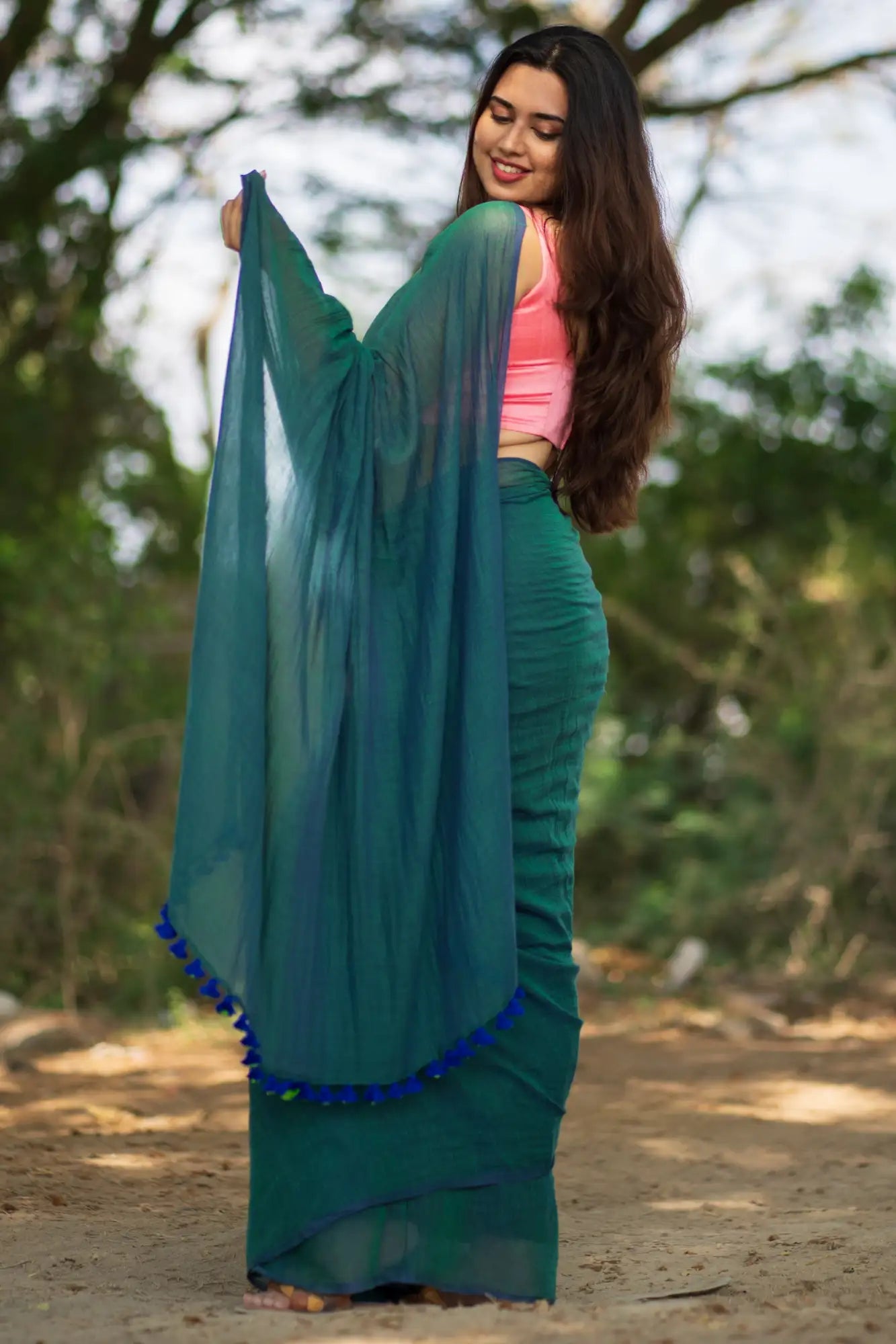 Ocean Waves Peacock Saree