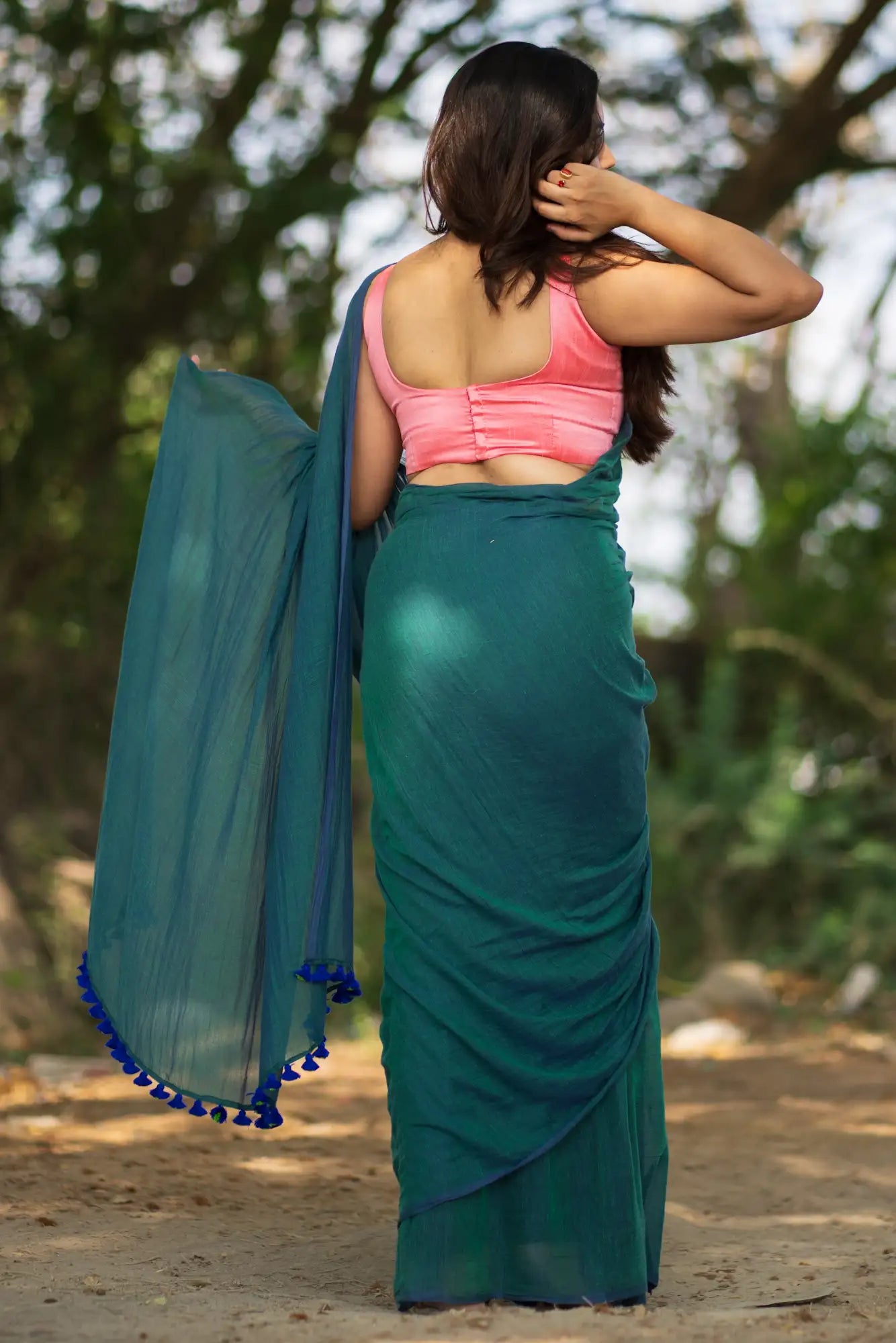 Ocean Waves Peacock Saree