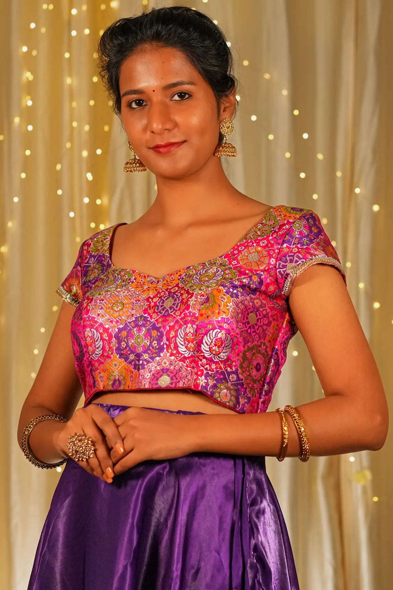 Tiny Teen Banarasi Cap Sleeve Blouse