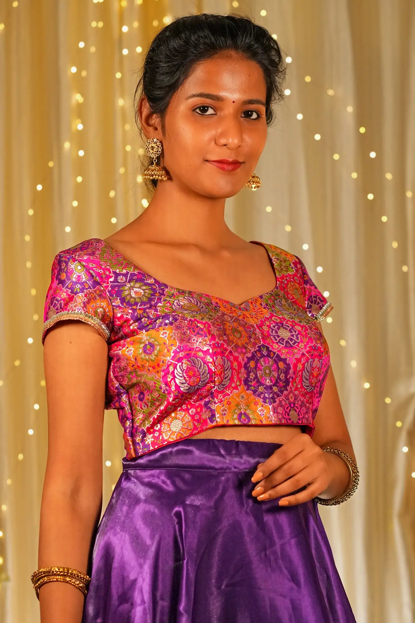 Tiny Teen Banarasi Cap Sleeve Blouse