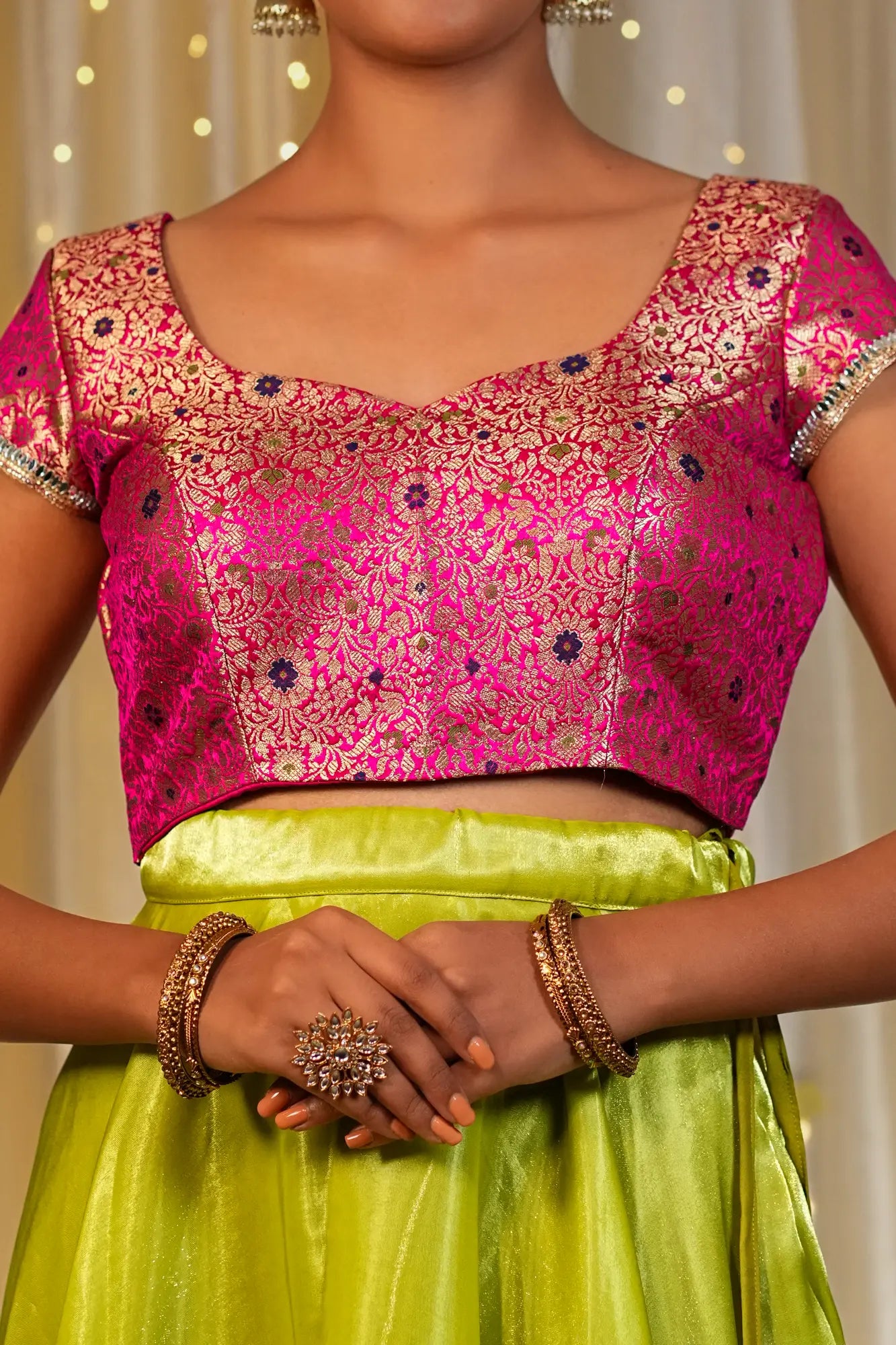 Feel Girly Banarasi Cap Sleeve Blouse