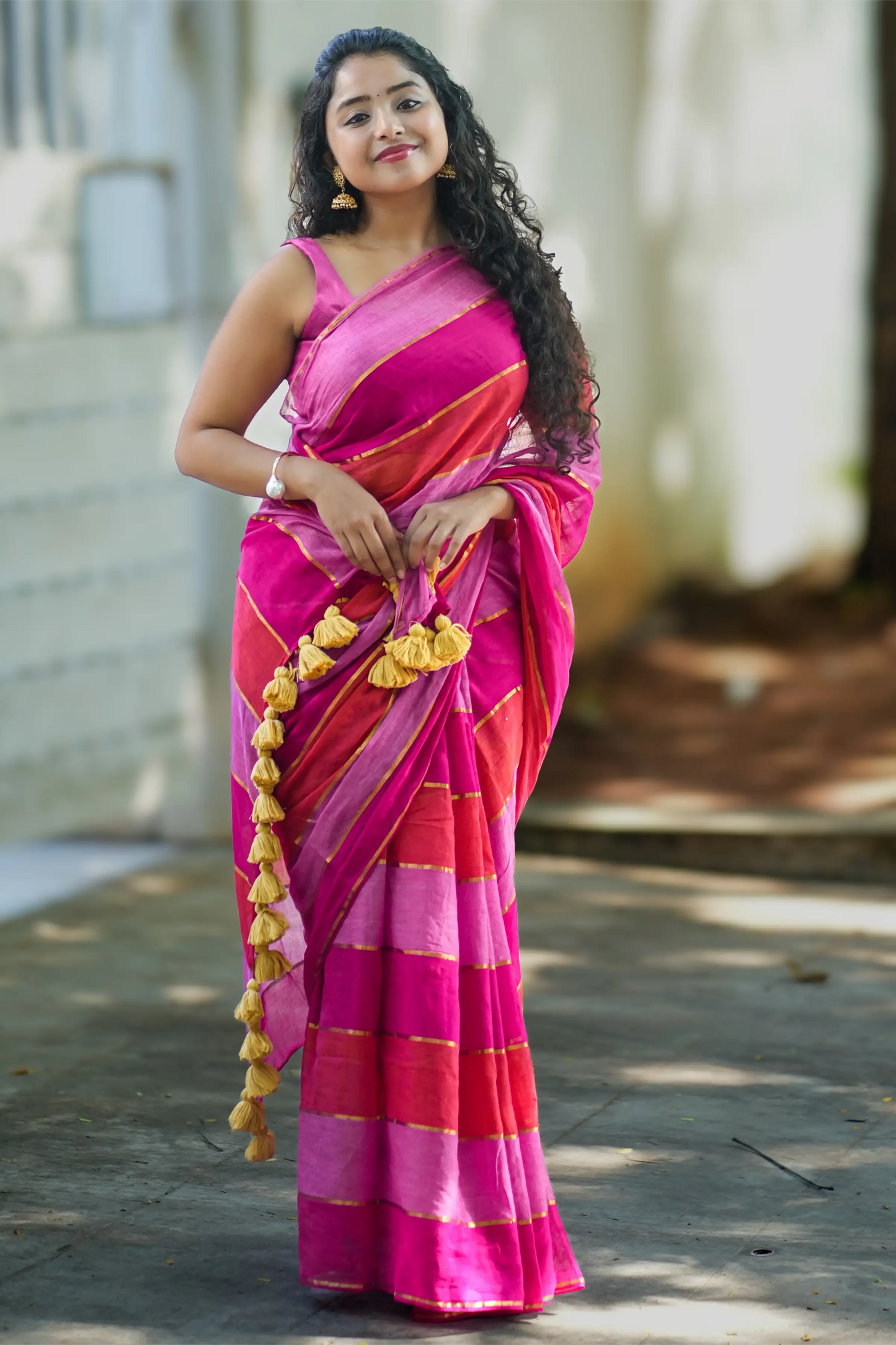 Rosé Glow Cotton Zari Saree