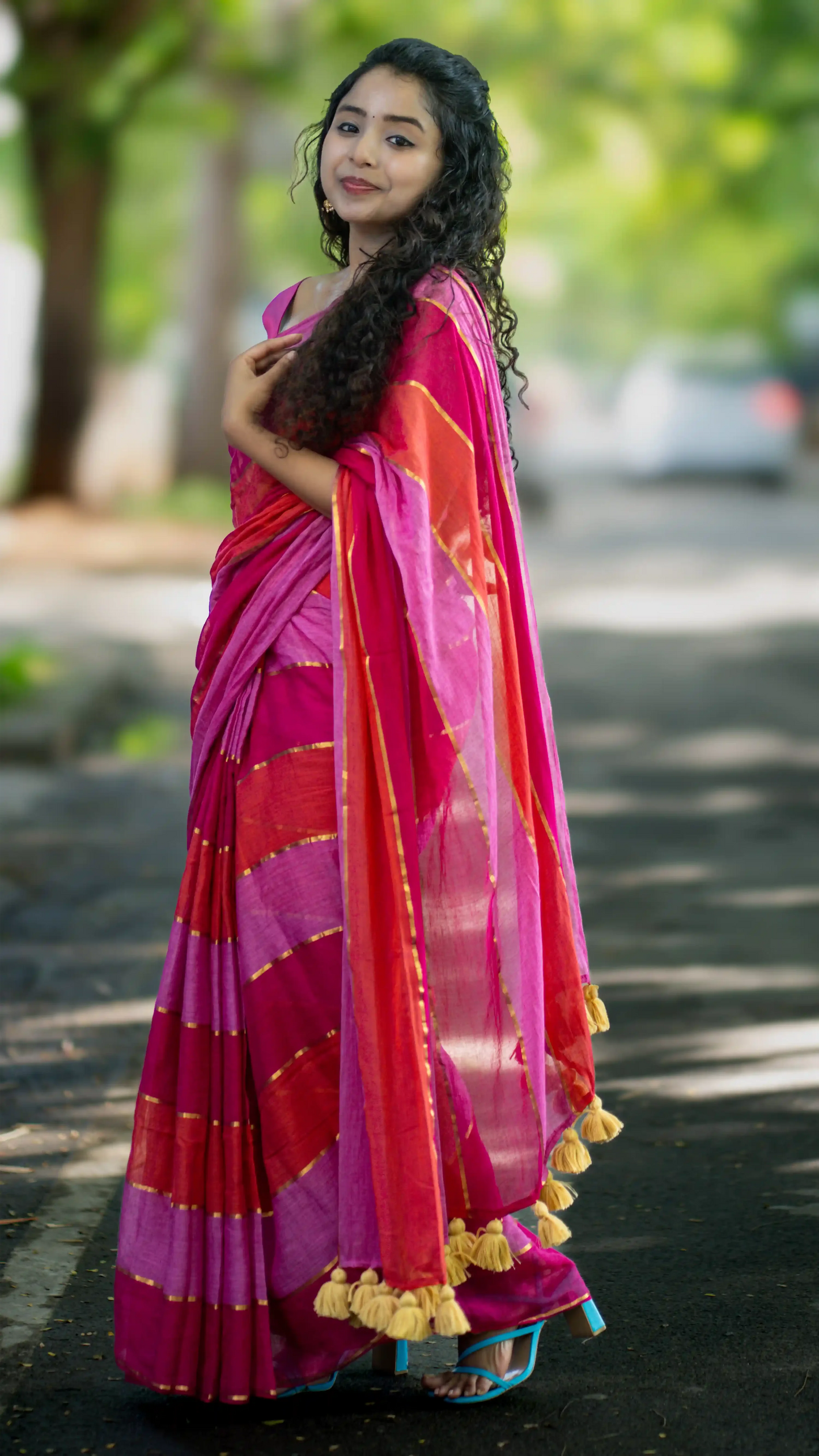 Rosé Glow Cotton Zari Saree