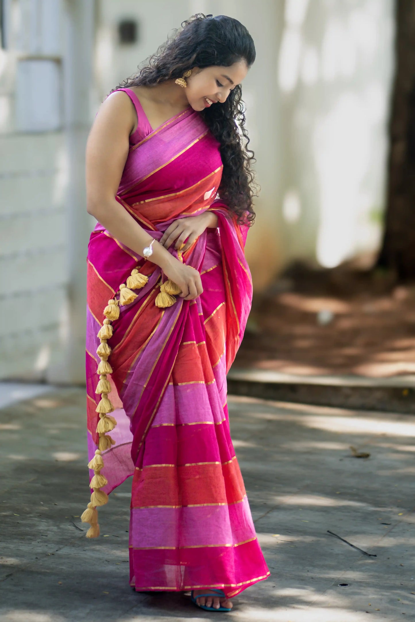 Rosé Glow Cotton Zari Saree