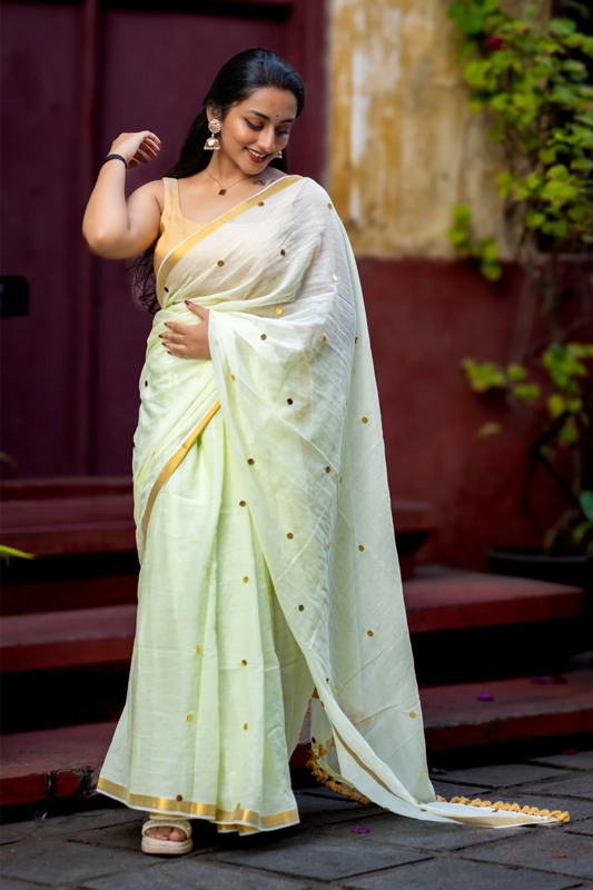 Pista Whisper Sequin Cotton Saree