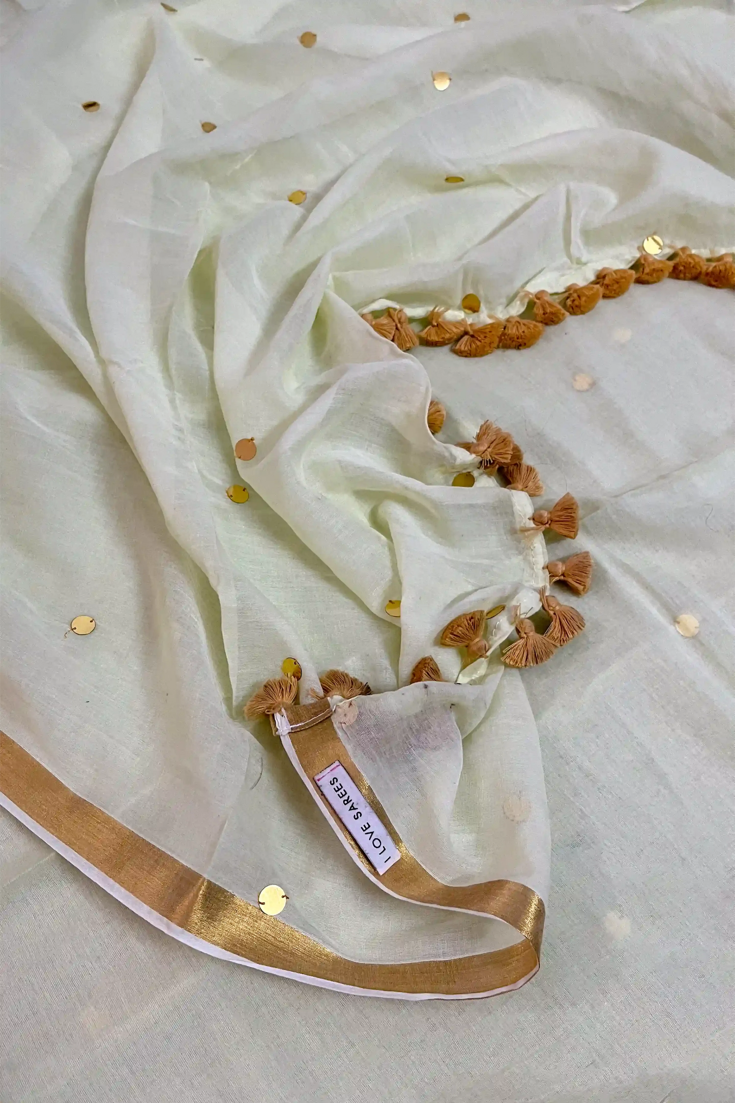 Pista Whisper Sequin Cotton Saree