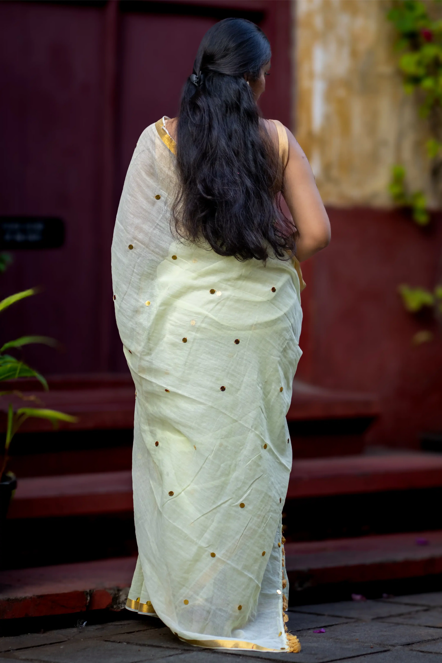 Pista Whisper Sequin Cotton Saree