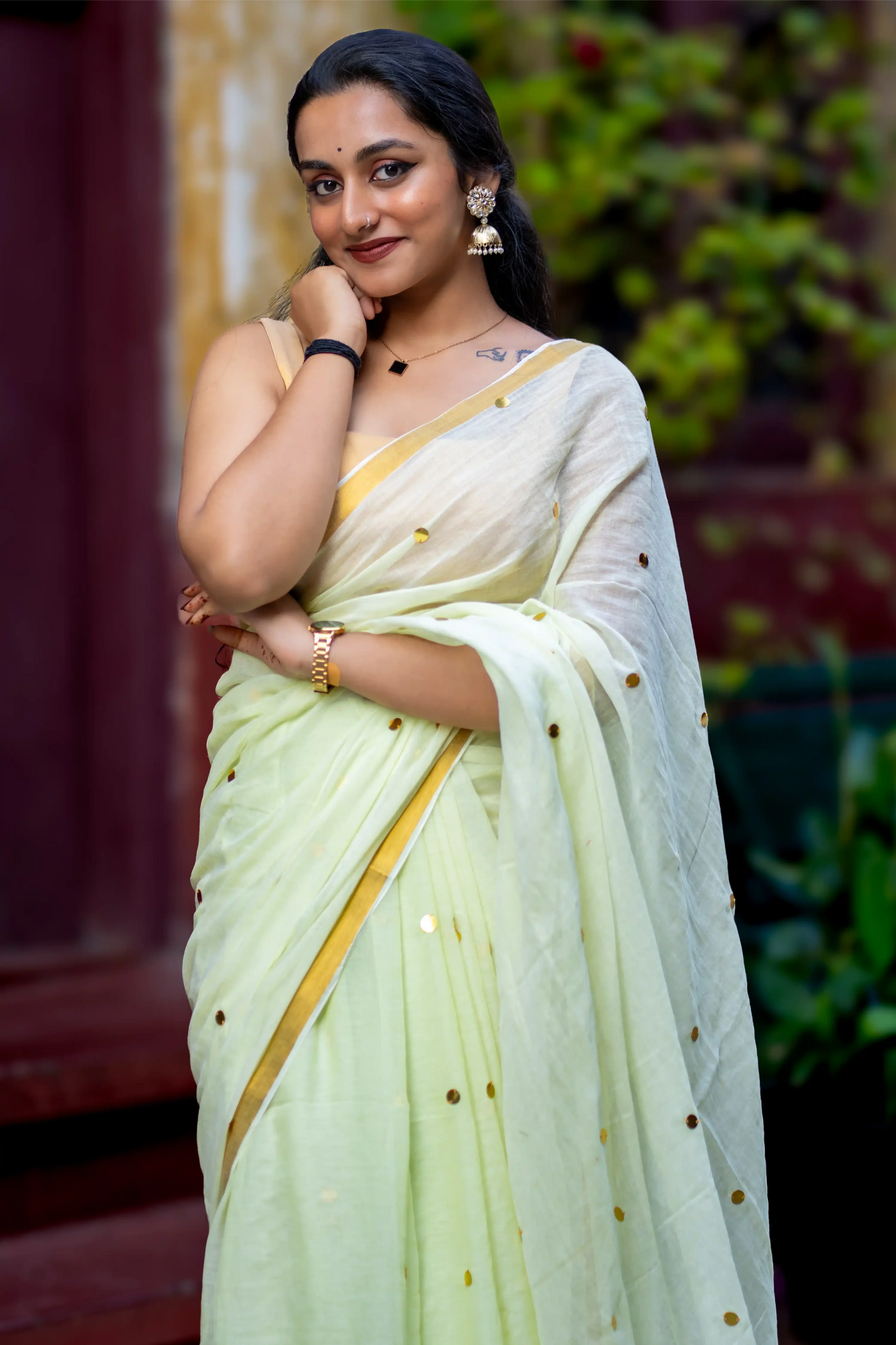 Pista Whisper Sequin Cotton Saree
