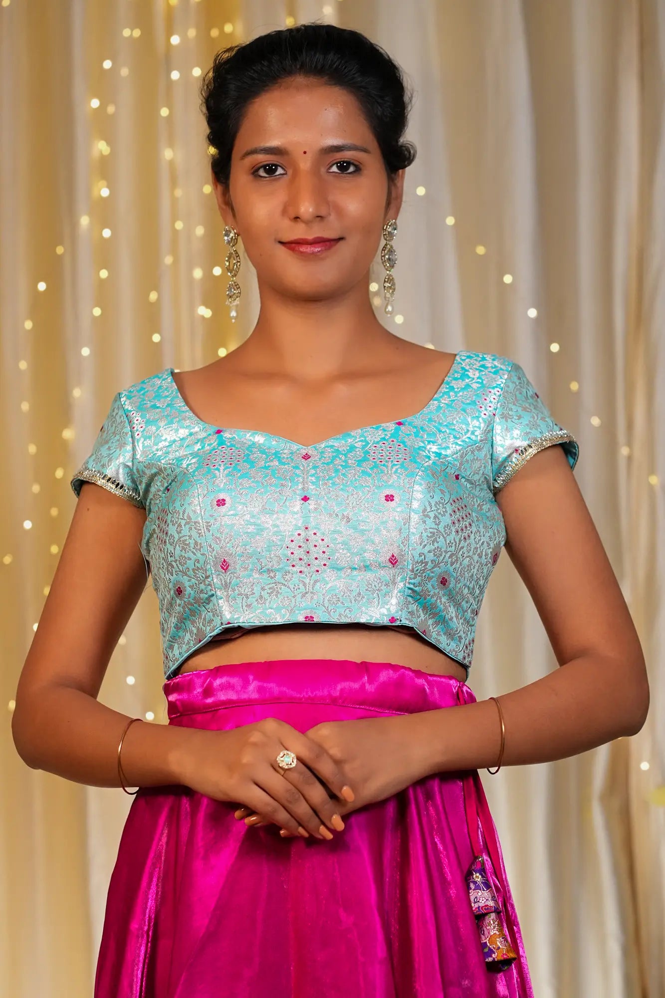 Mountain Magic Banarasi Cap Sleeve Blouse