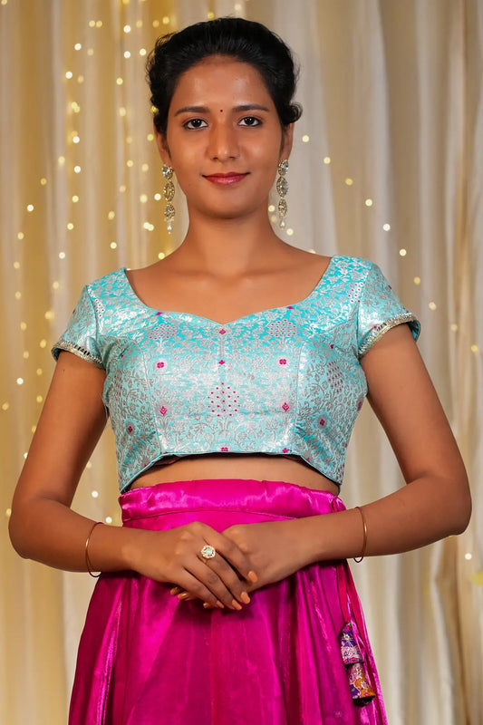 Mountain Magic Banarasi Cap Sleeve Blouse