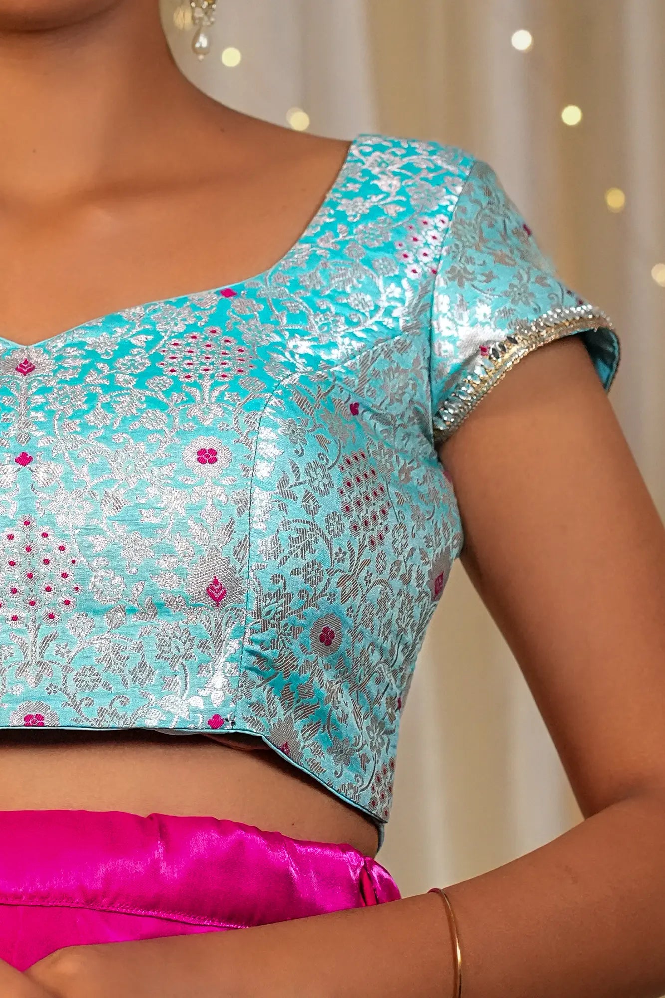 Mountain Magic Banarasi Cap Sleeve Blouse