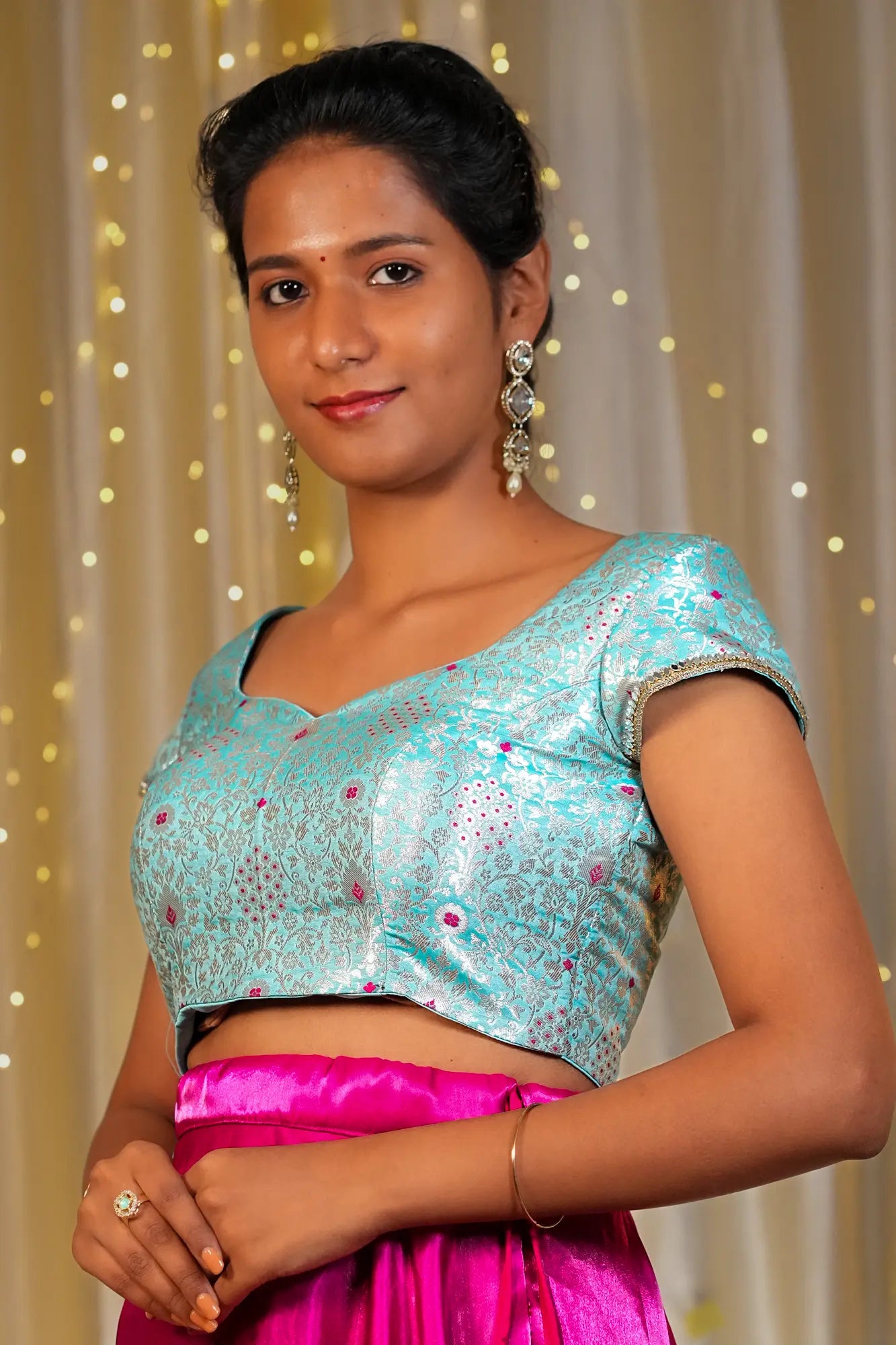 Mountain Magic Banarasi Cap Sleeve Blouse