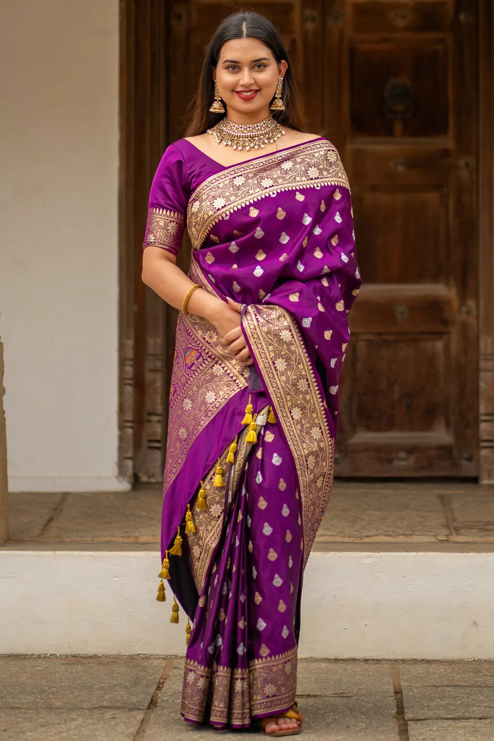 Purple silk sarees for wedding hotsell