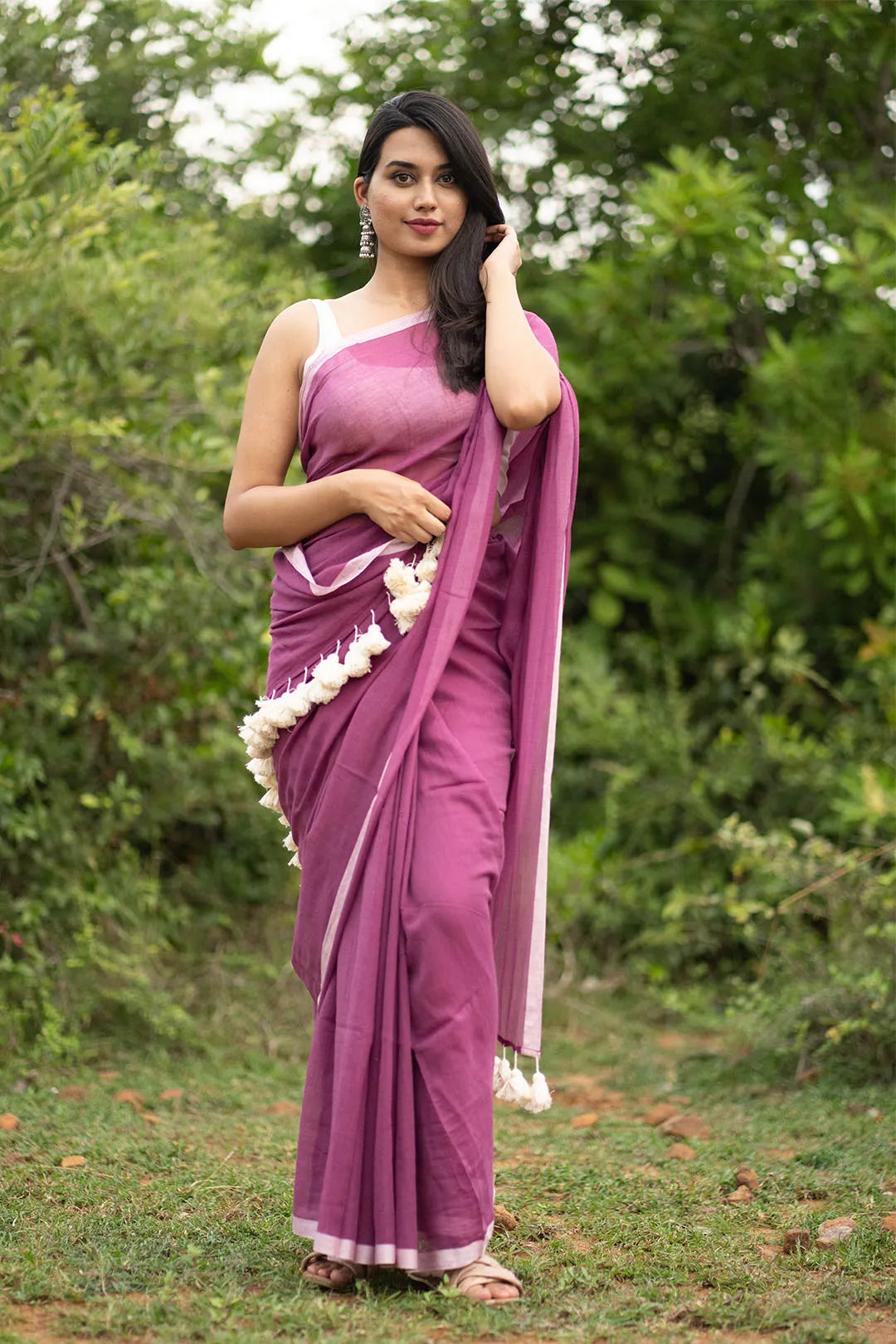 Purple And White Ombre Pattern Digital Print Chiffon Satin Saree With –  Fabcurate