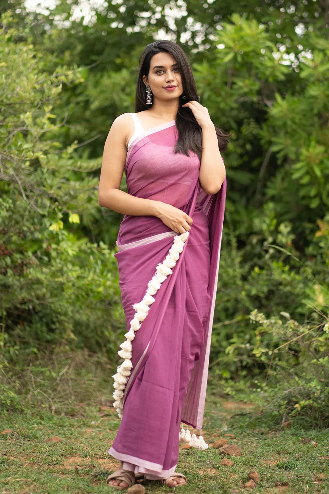 White & Purple Block Printed Saree Design by NAINA ARUNIMA at Pernia's Pop  Up Shop 2024