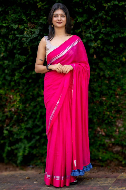 Rani Neela Cotton Zari Saree