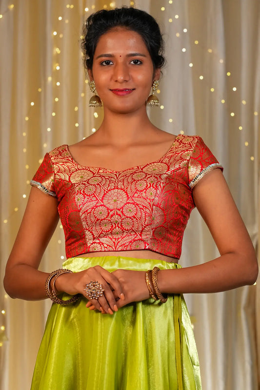 New Rosso Banarasi Cap Sleeve Blouse