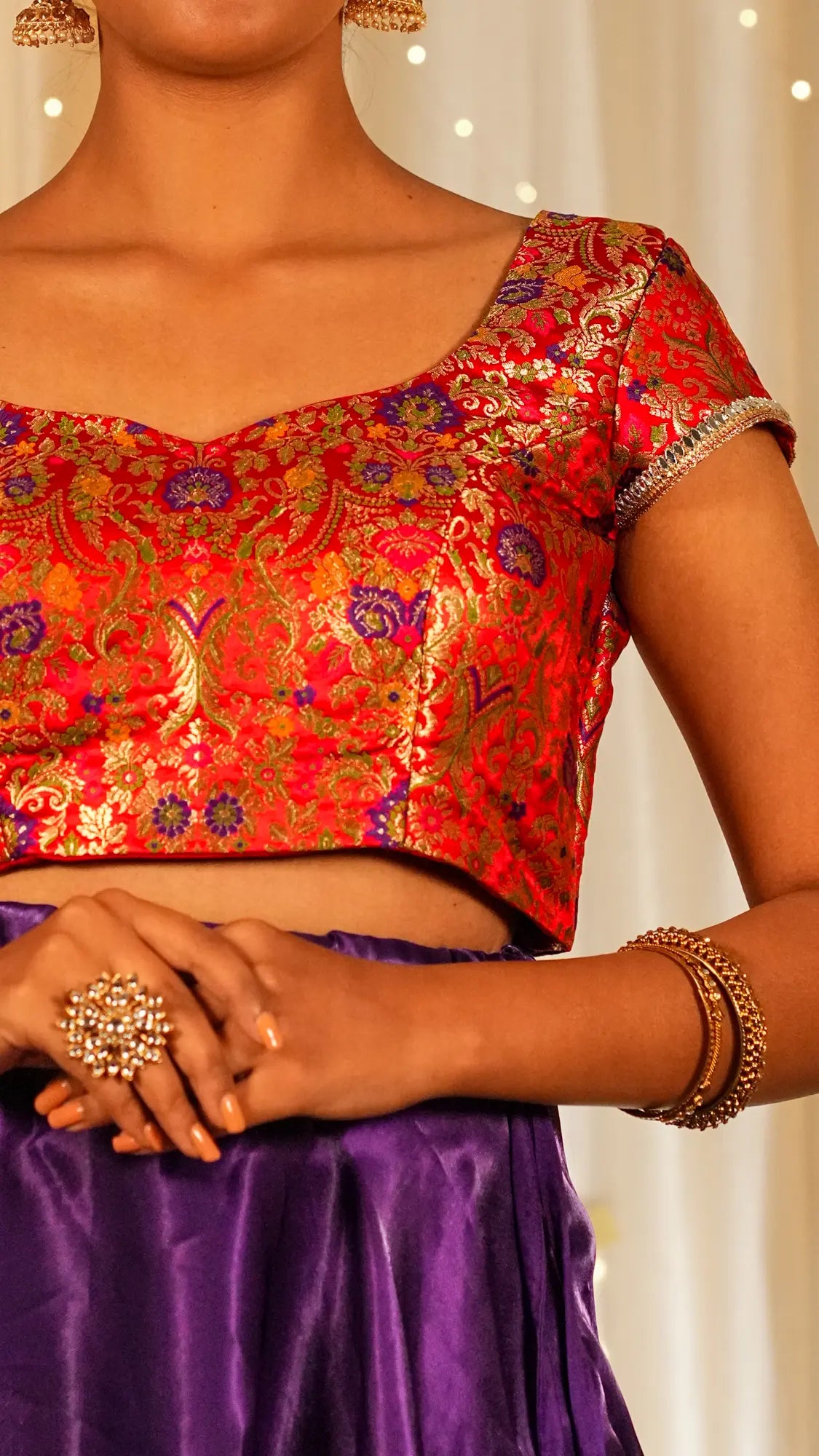 Real Love Banarasi Cap Sleeve Blouse