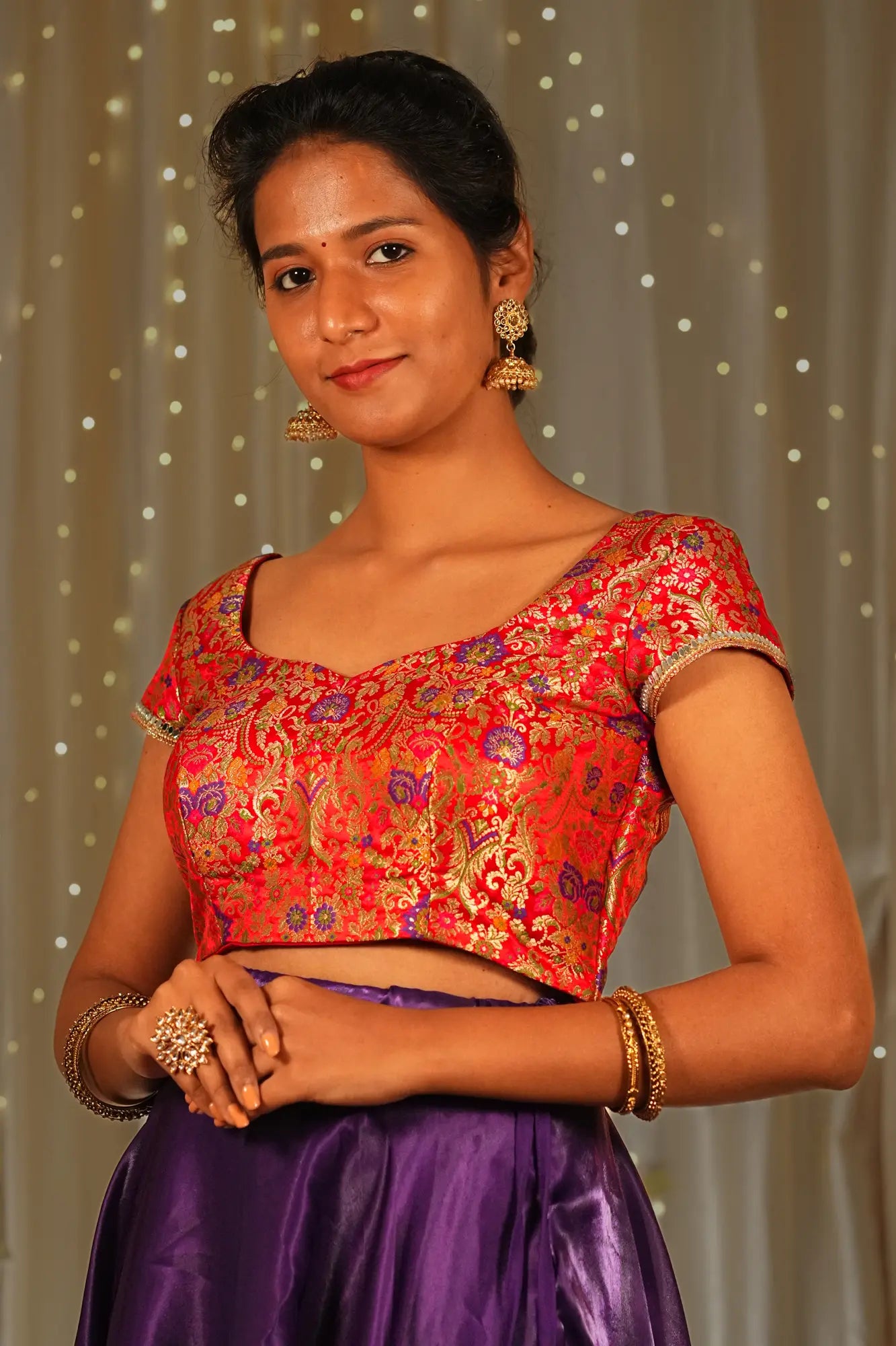 Real Love Banarasi Cap Sleeve Blouse