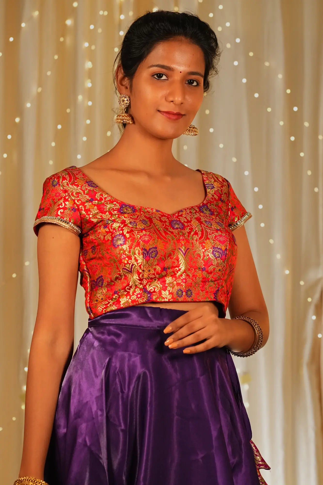 Real Love Banarasi Cap Sleeve Blouse