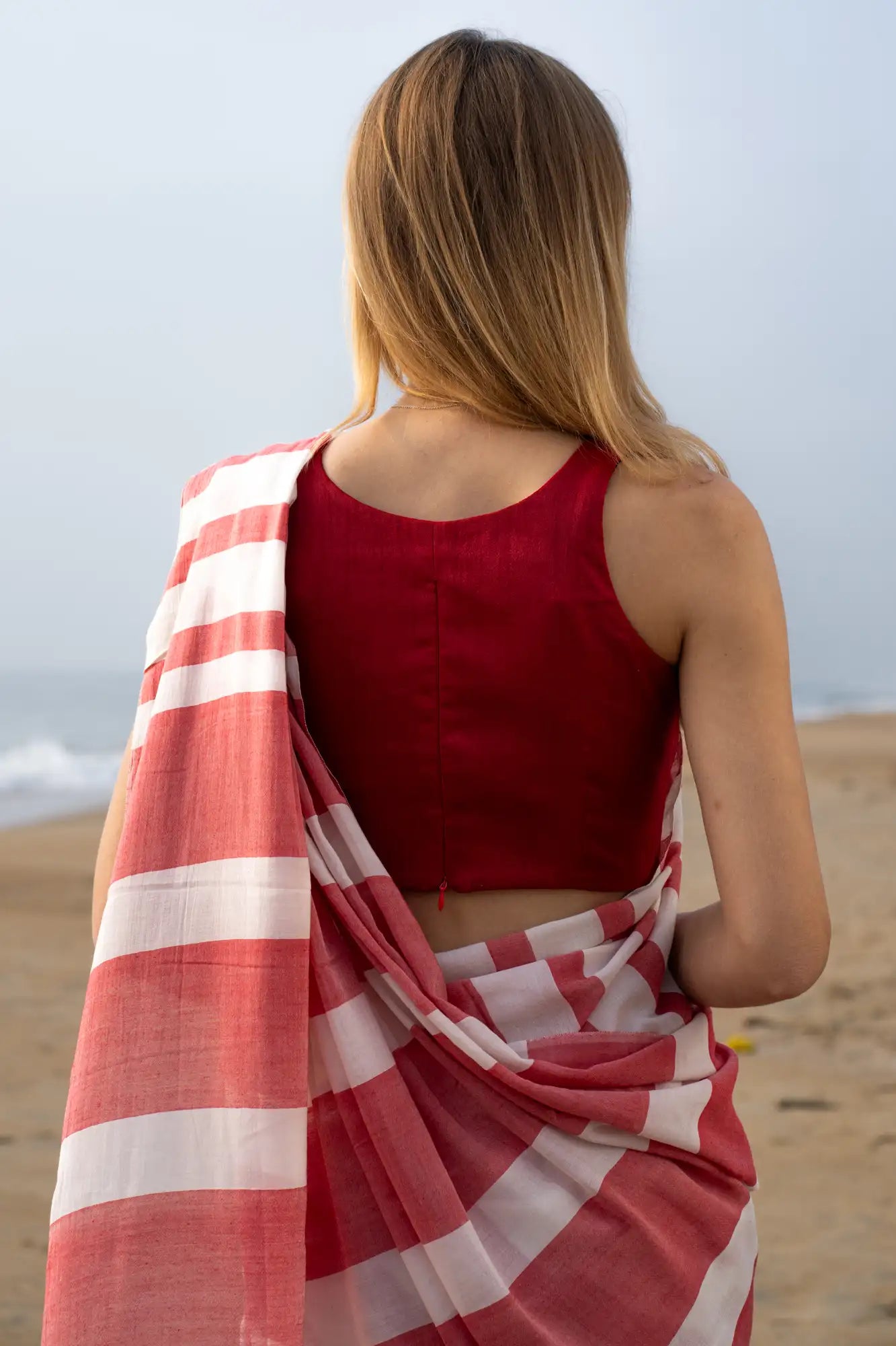 Ruby Radiance Stripe Saree