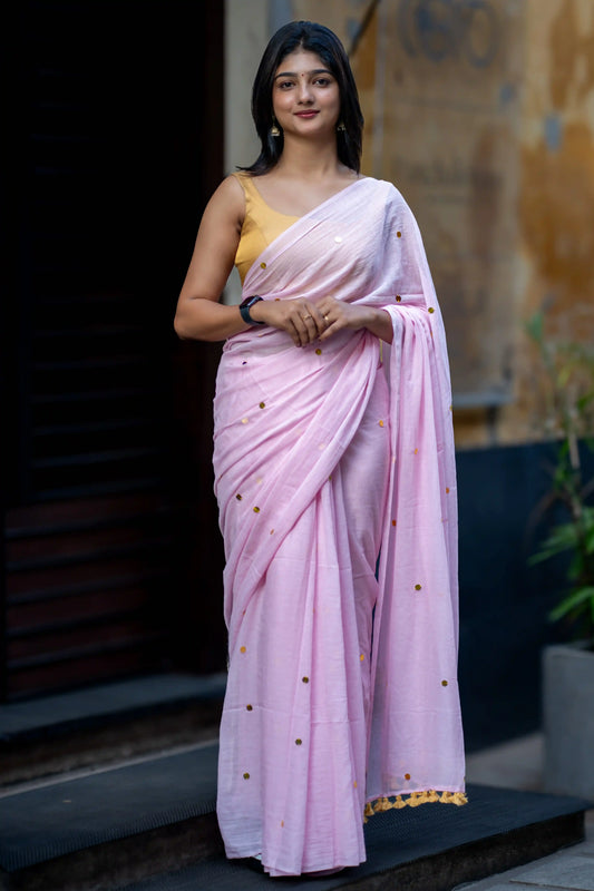 Baby Pink Sequin Cotton Saree