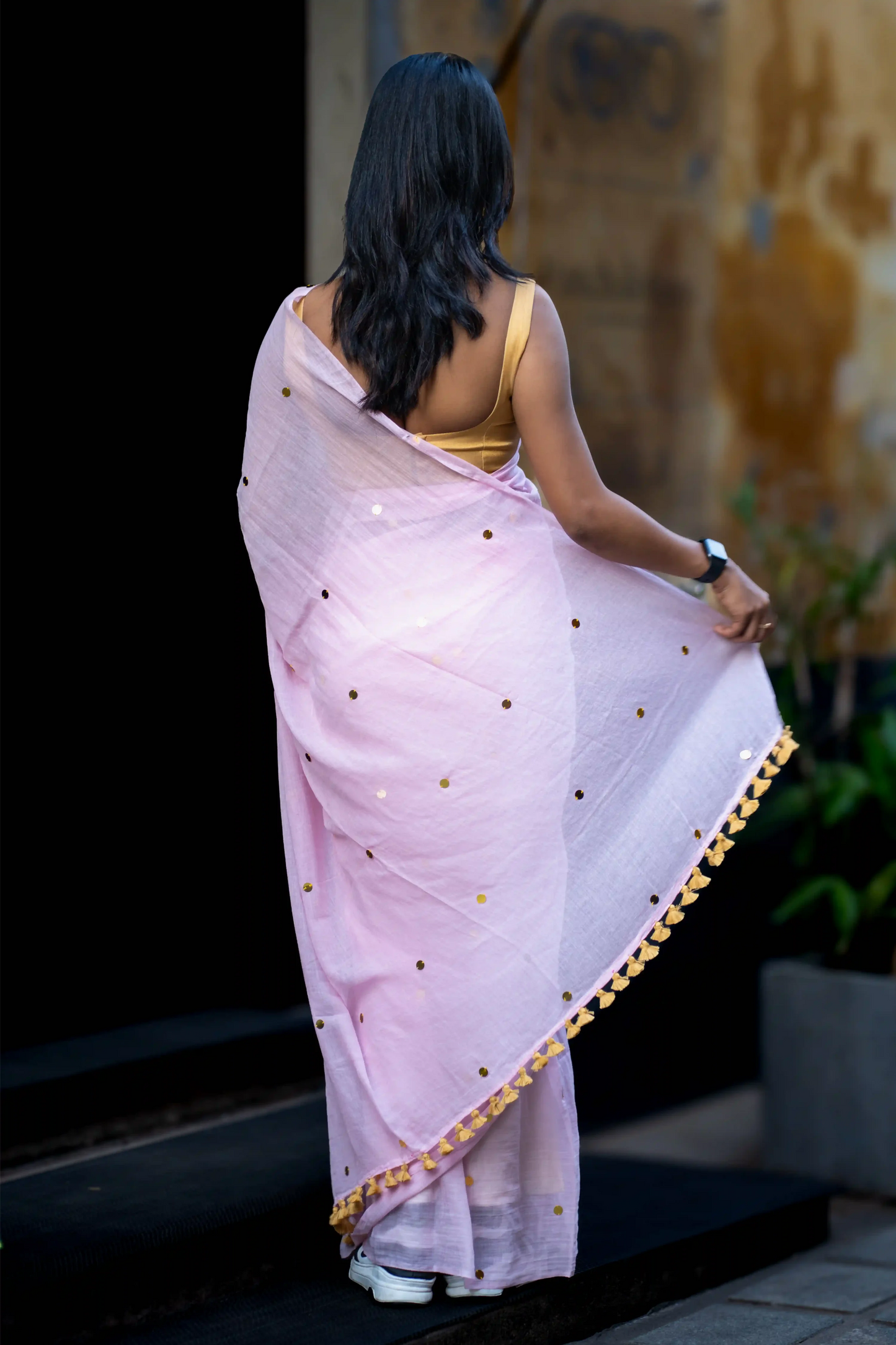 Baby Pink Sequin Cotton Saree