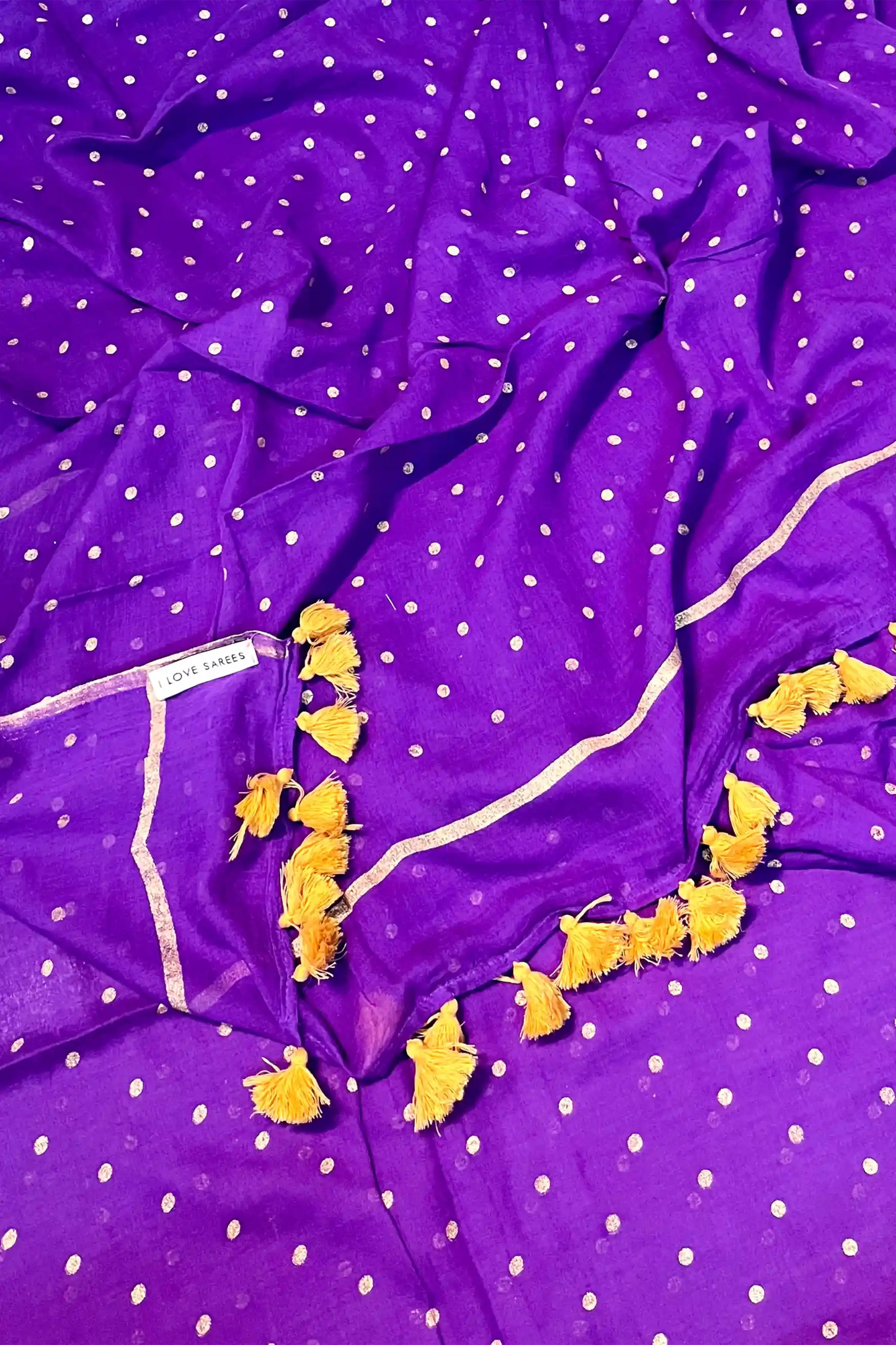 Vanam Polka Dot Gold Block Print Cotton Saree
